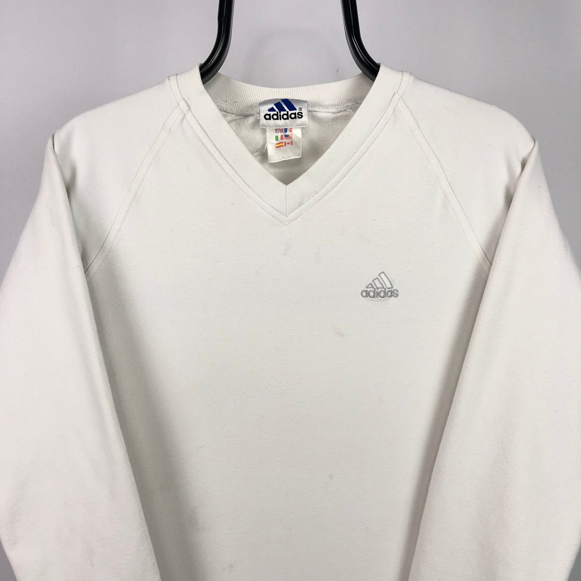Vintage 90s Adidas Embroidered Small Logo Sweatshirt in White - Men's XXS/Women's XS