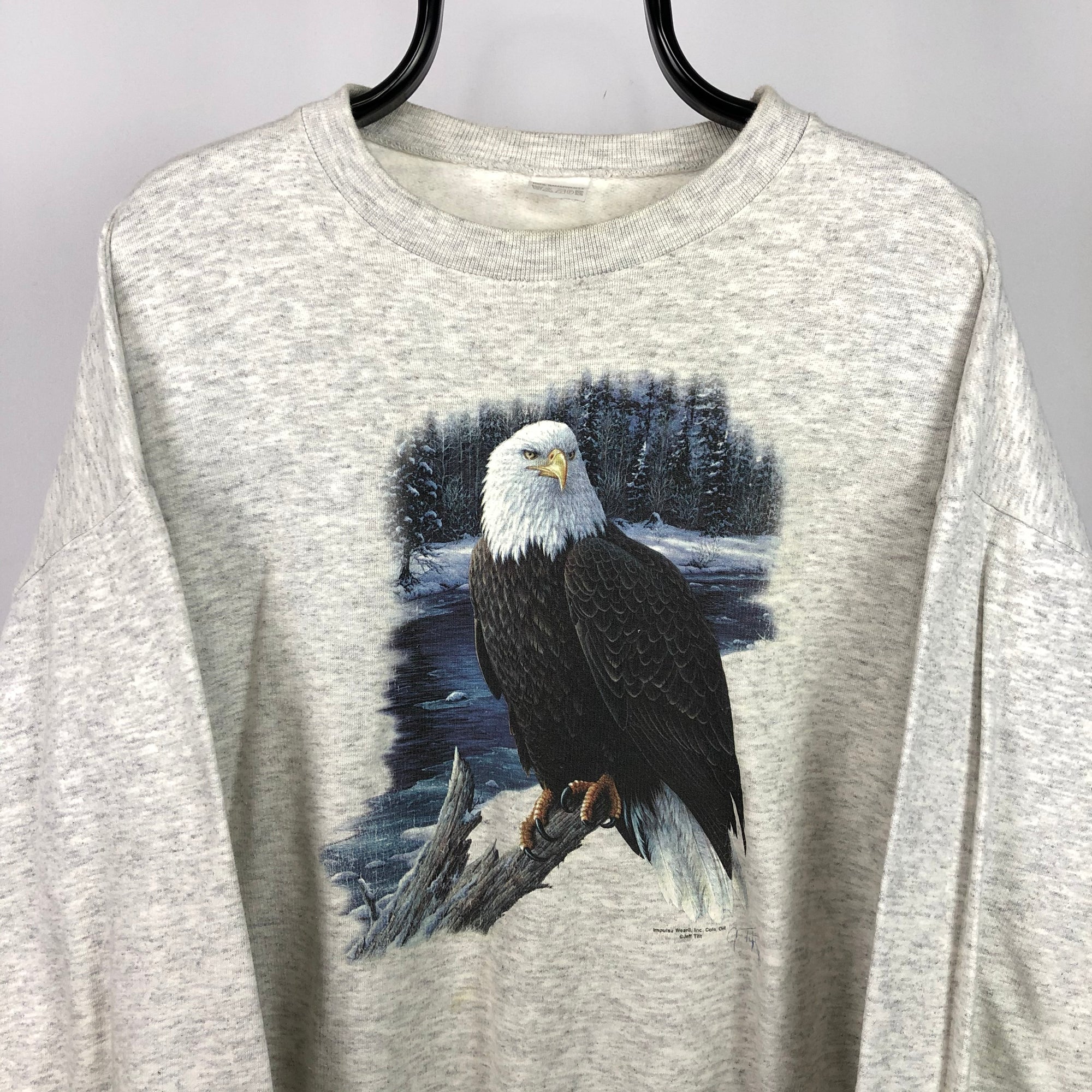 Vintage 90s Eagle Print Sweatshirt in Grey - Men's Medium/Women's Large