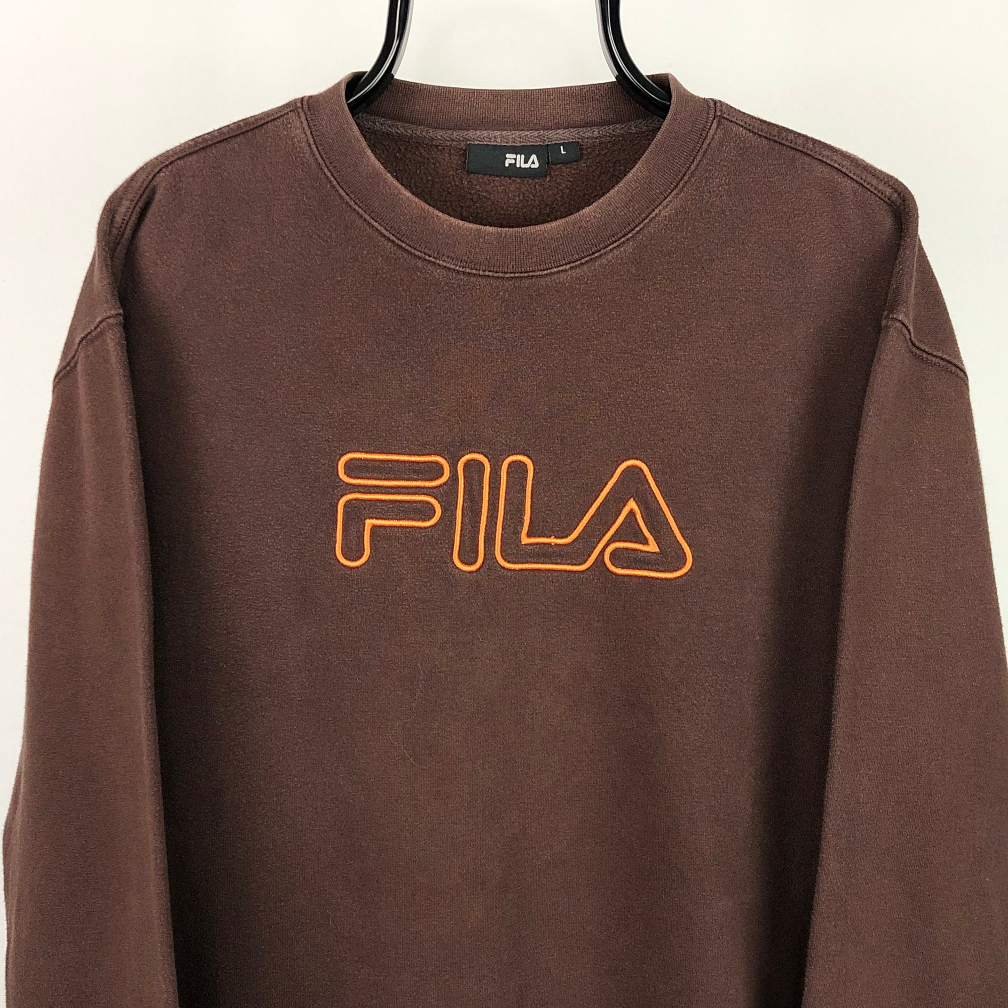Vintage Fila Spellout Sweatshirt in Brown/Orange - Men's Large/Women's XL