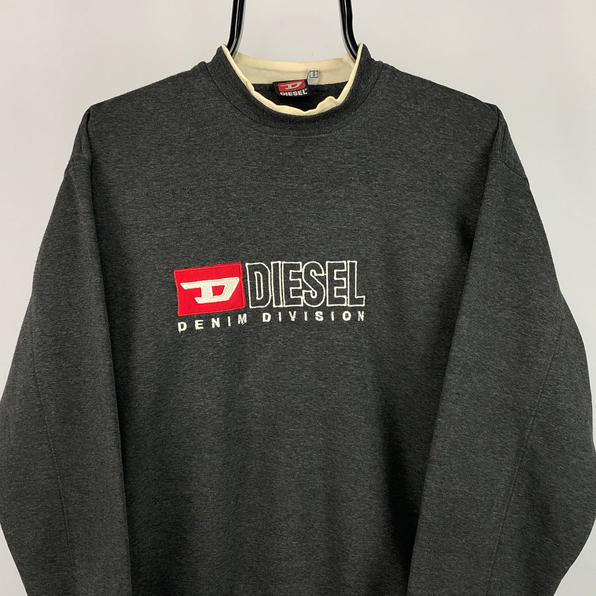 Vintage 90s Diesel Spellout Sweatshirt in Charcoal - Men's Small/Women's Medium