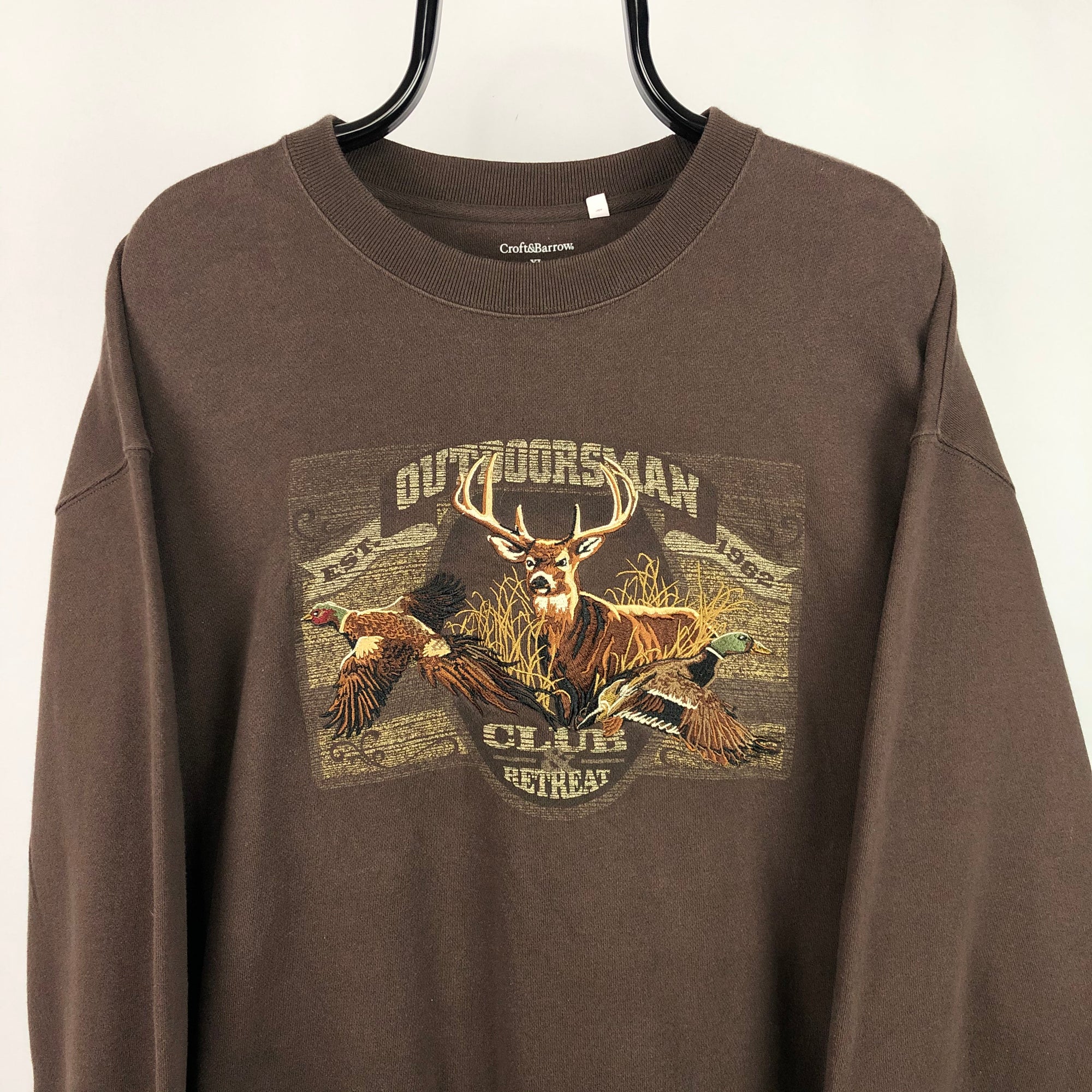 Vintage Outdoorsman Wildlife Embroidery Sweatshirt - Men's XL/Women's XXL