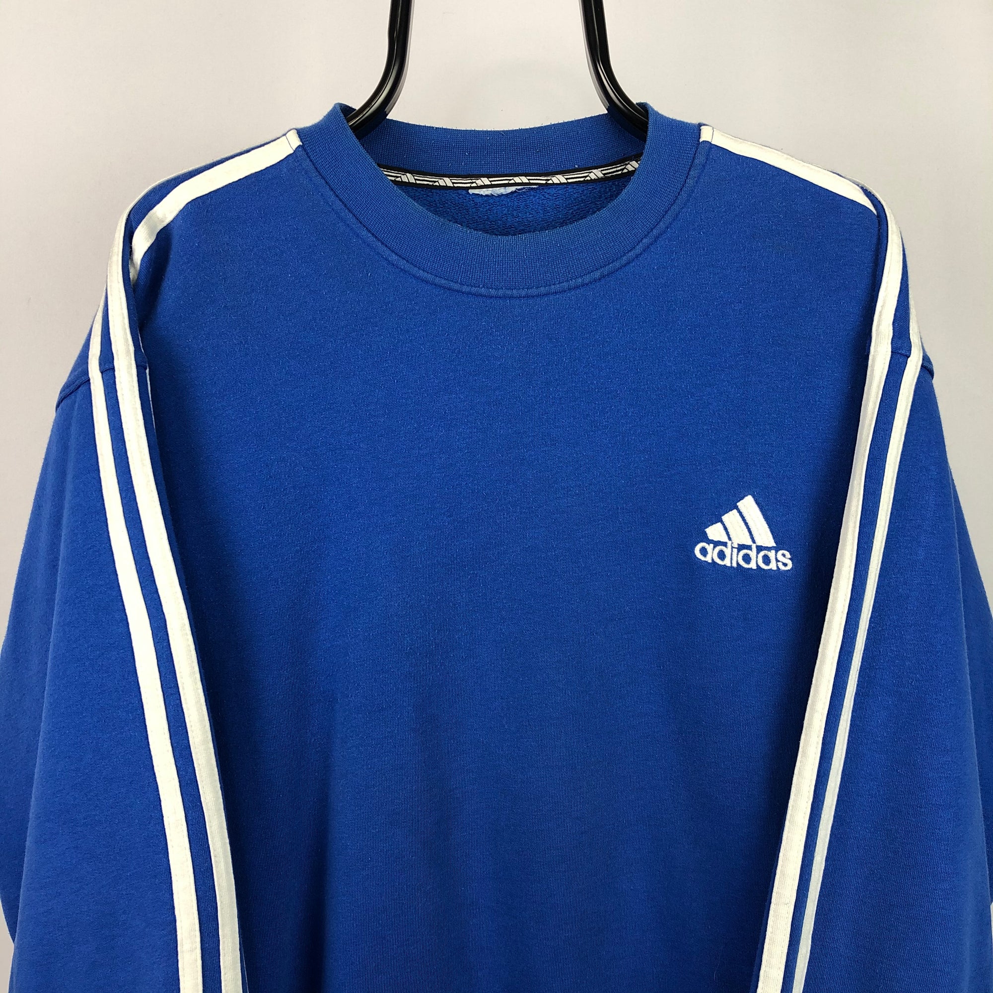 Vintage 90s Adidas Embroidered Small Logo Sweatshirt in Blue/White - Men's Large/Women's XL