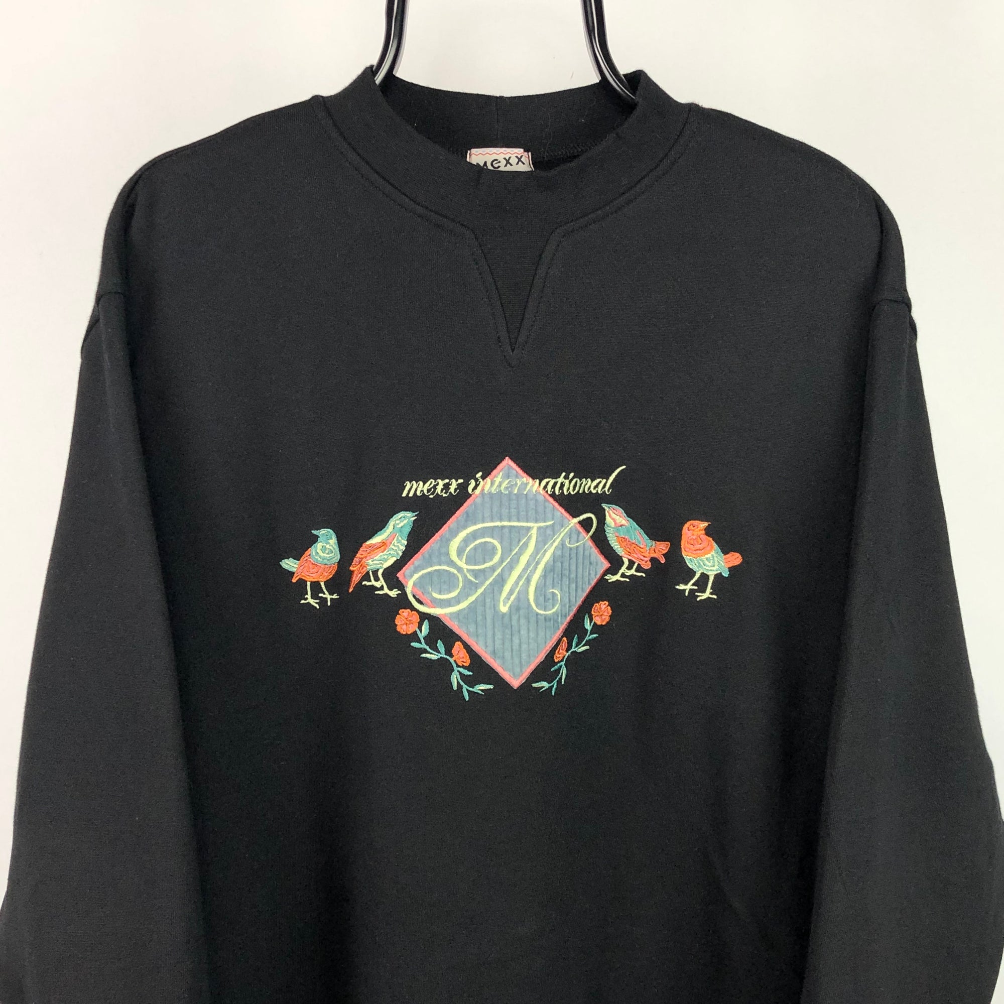 Vintage 90s Birds Embroidery Sweatshirt in Black - Men's Large/Women's XL