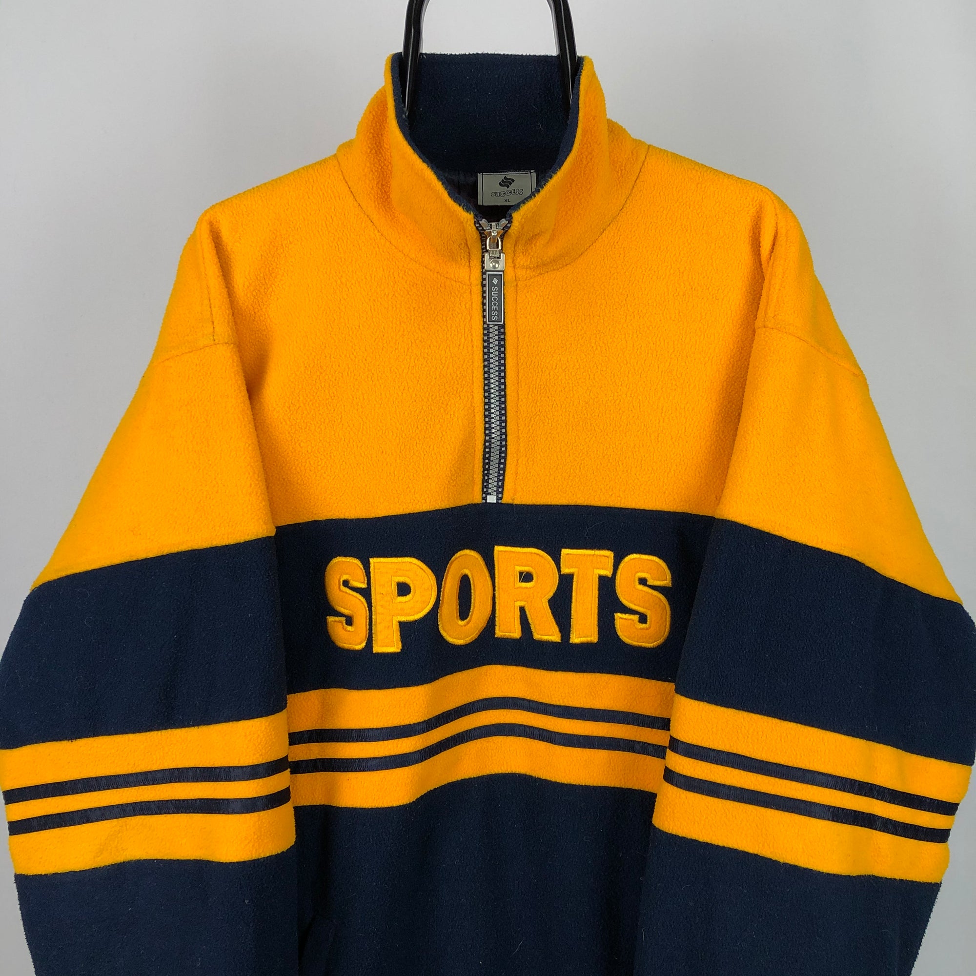 Vintage 'Sports' 1/4 Zip Fleece in Navy/Yellow - Men's Large/Women's XL