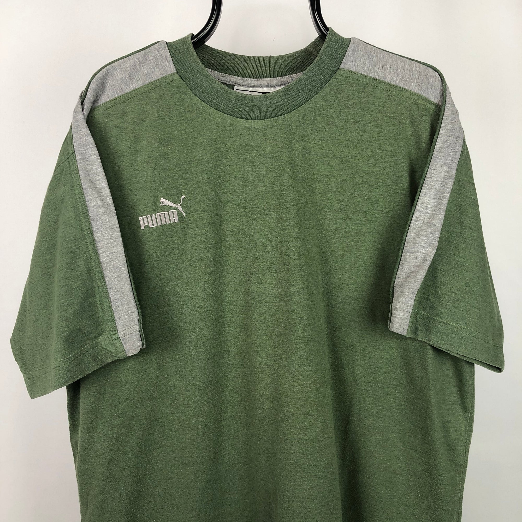 Vintage Puma Tee in Forest Green/Grey - Men's Large/Women's XL