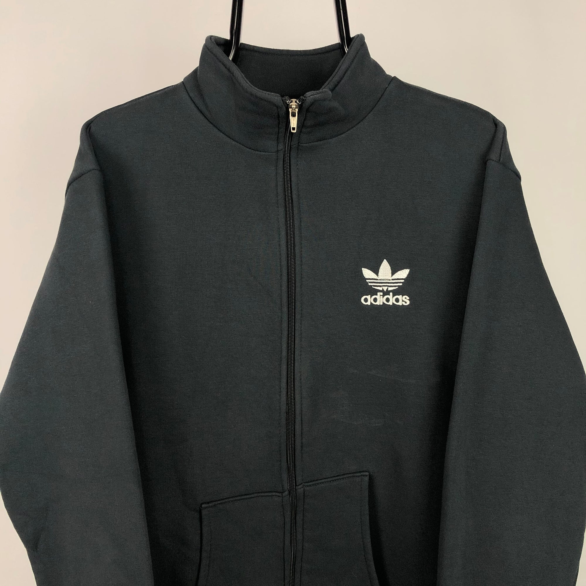 Adidas Embroidered Small Logo Zip Up Sweatshirt in Black - Men's Large/Women's XL