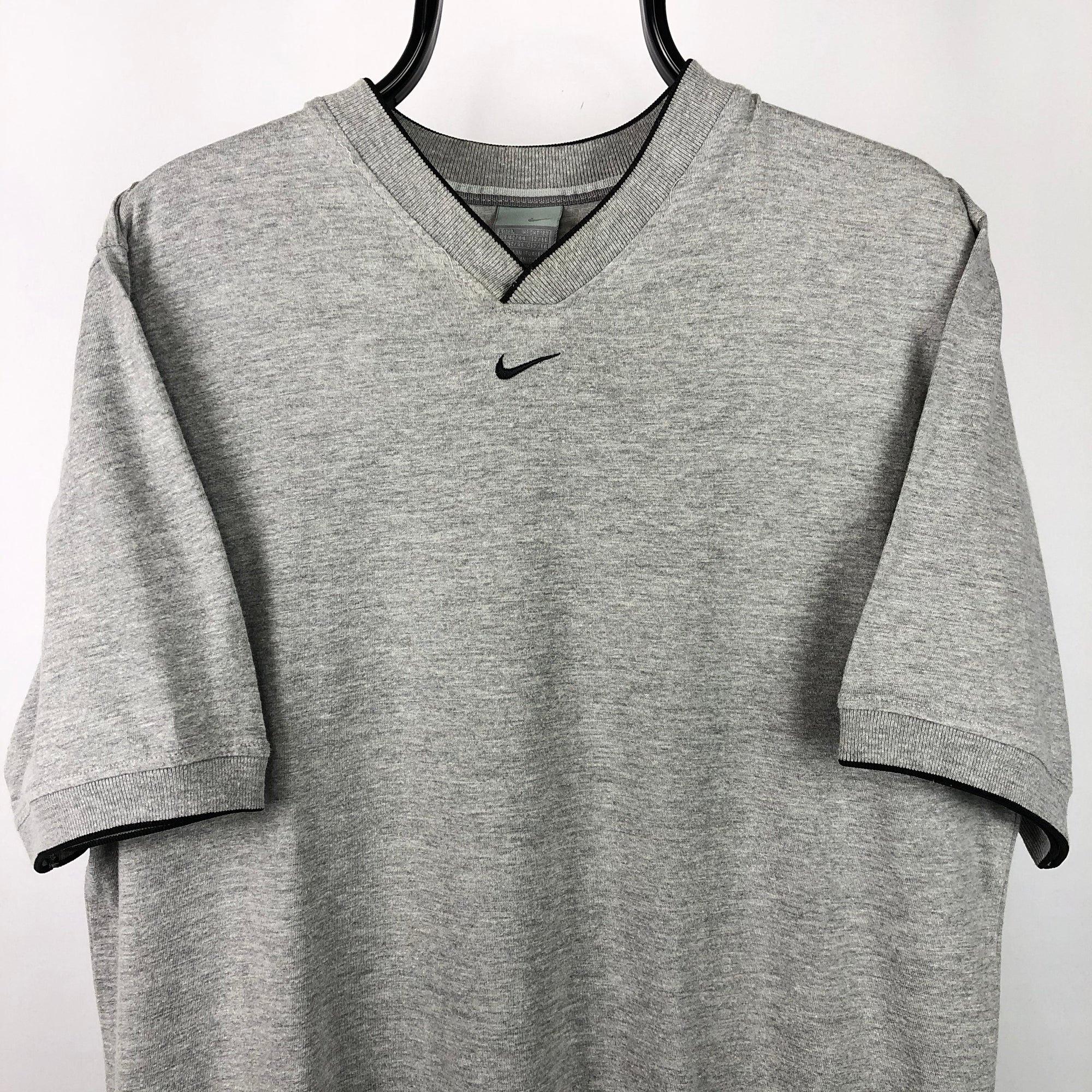 Vintage Nike Embroidered Centre Swoosh Tee in Grey - Men's Large/Women's XL
