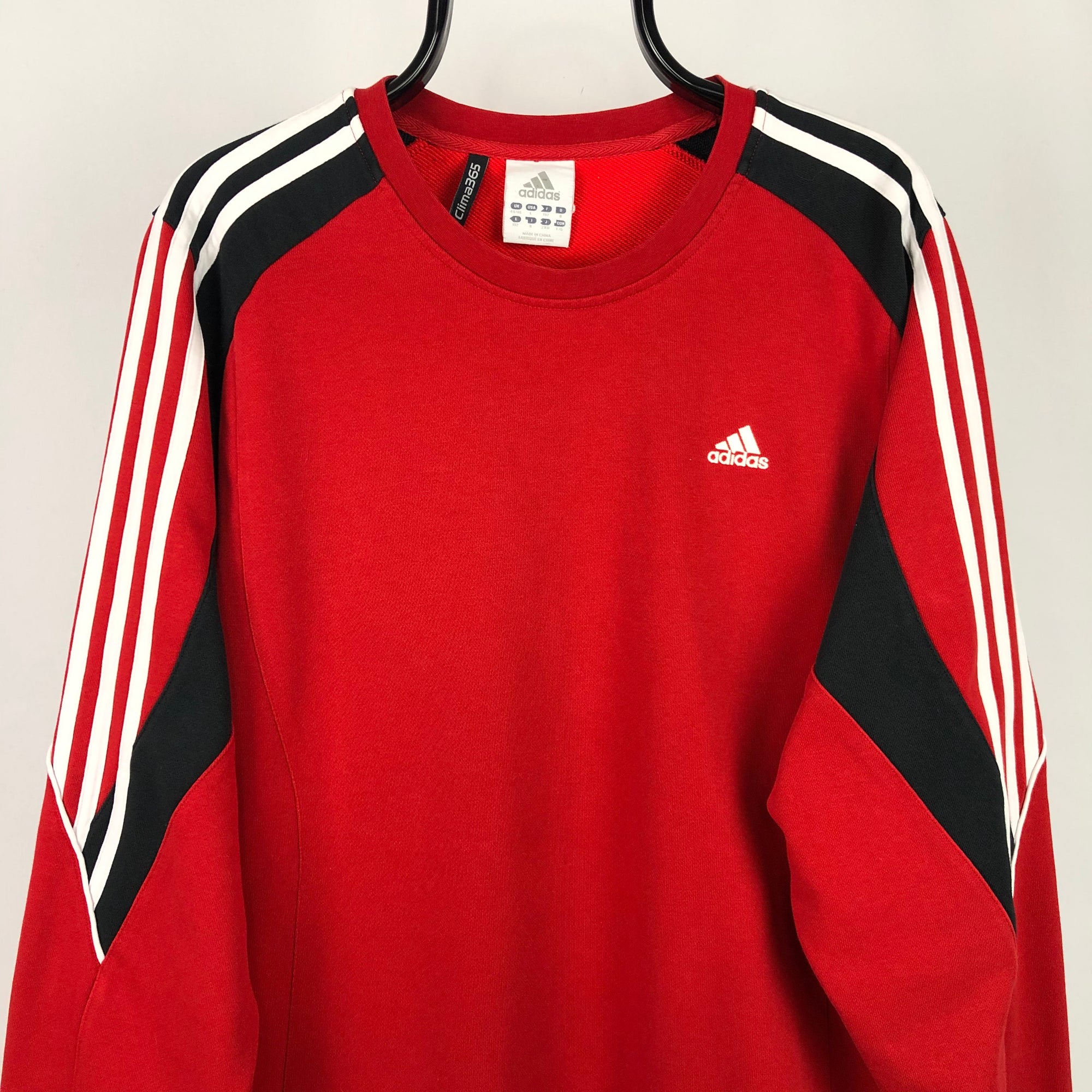 Adidas Embroidered Small Logo Sweatshirt in Red/Black/White - Men's Medium/Women's Large