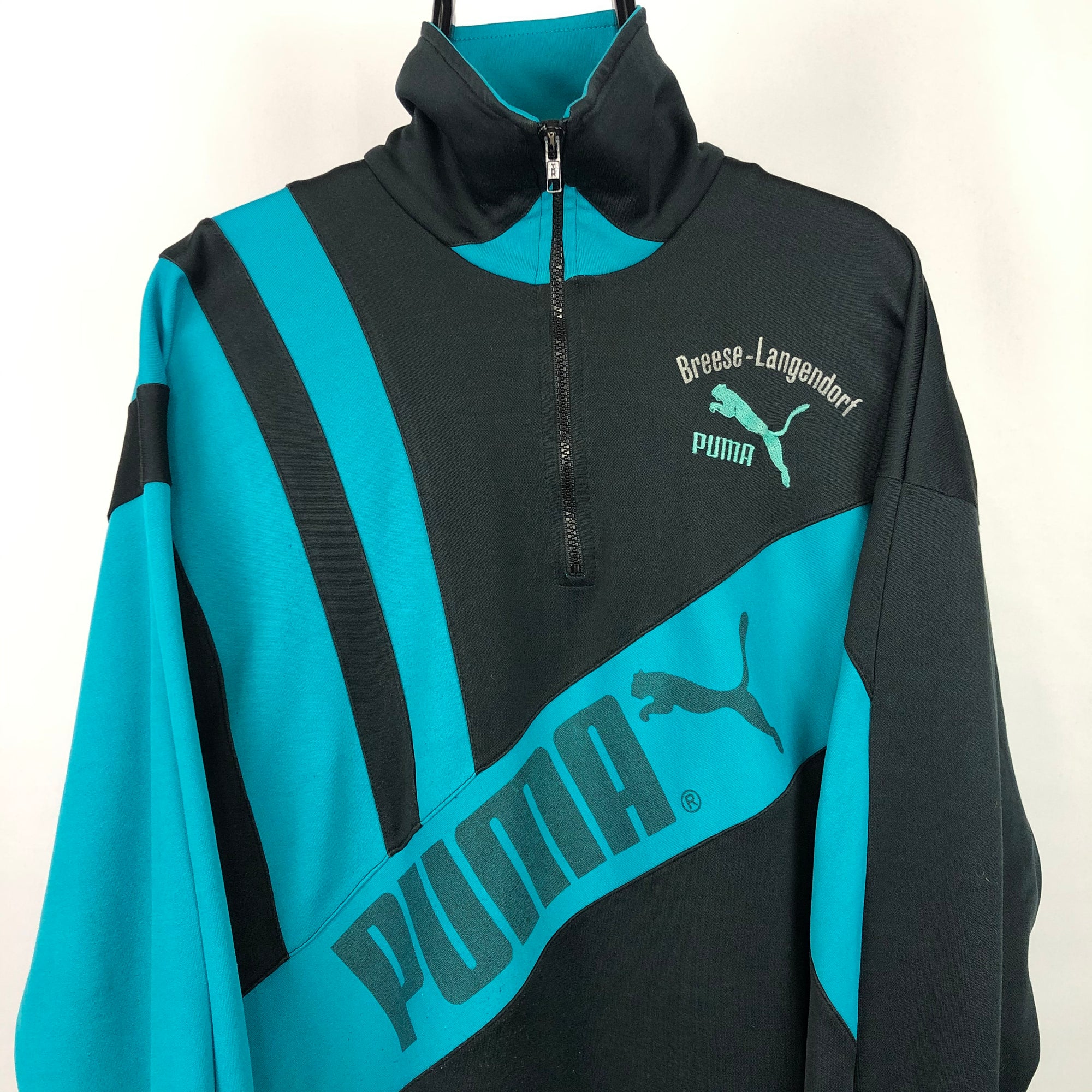 Vintage 90s Puma Track Jacket in Teal/Black - Men's Large/Women's XL