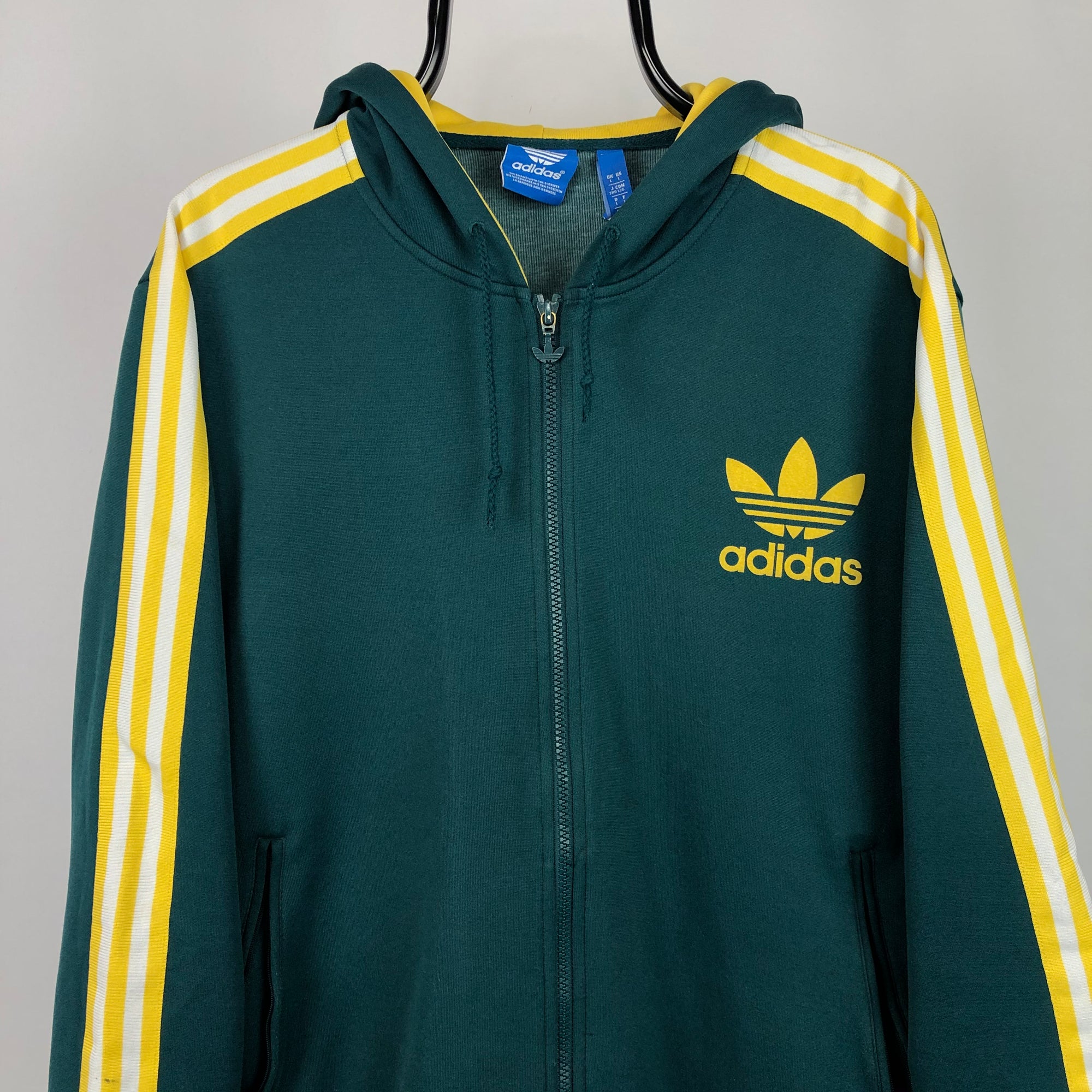 Adidas Hooded Track Jacket in Green/Yellow/White - Men's Large/Women's XL