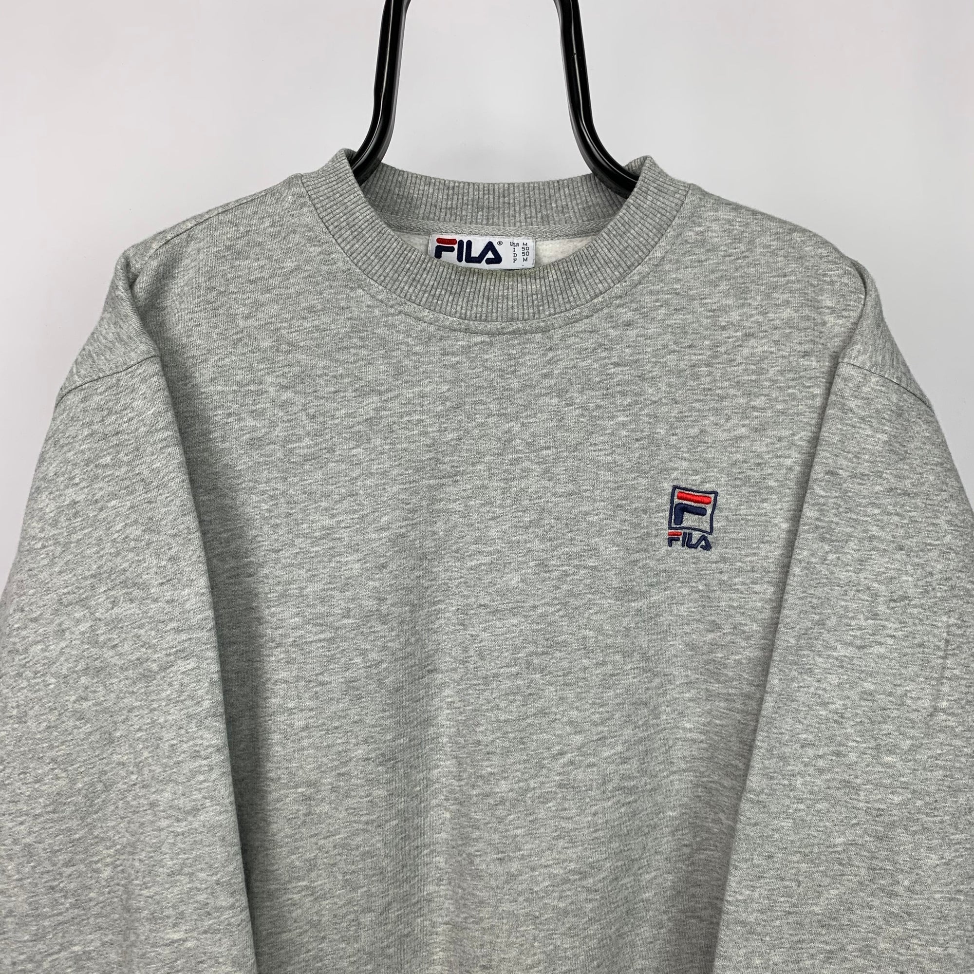 Vintage 90s Fila Small Spellout Sweatshirt in Grey - Men's Medium/Women's Large