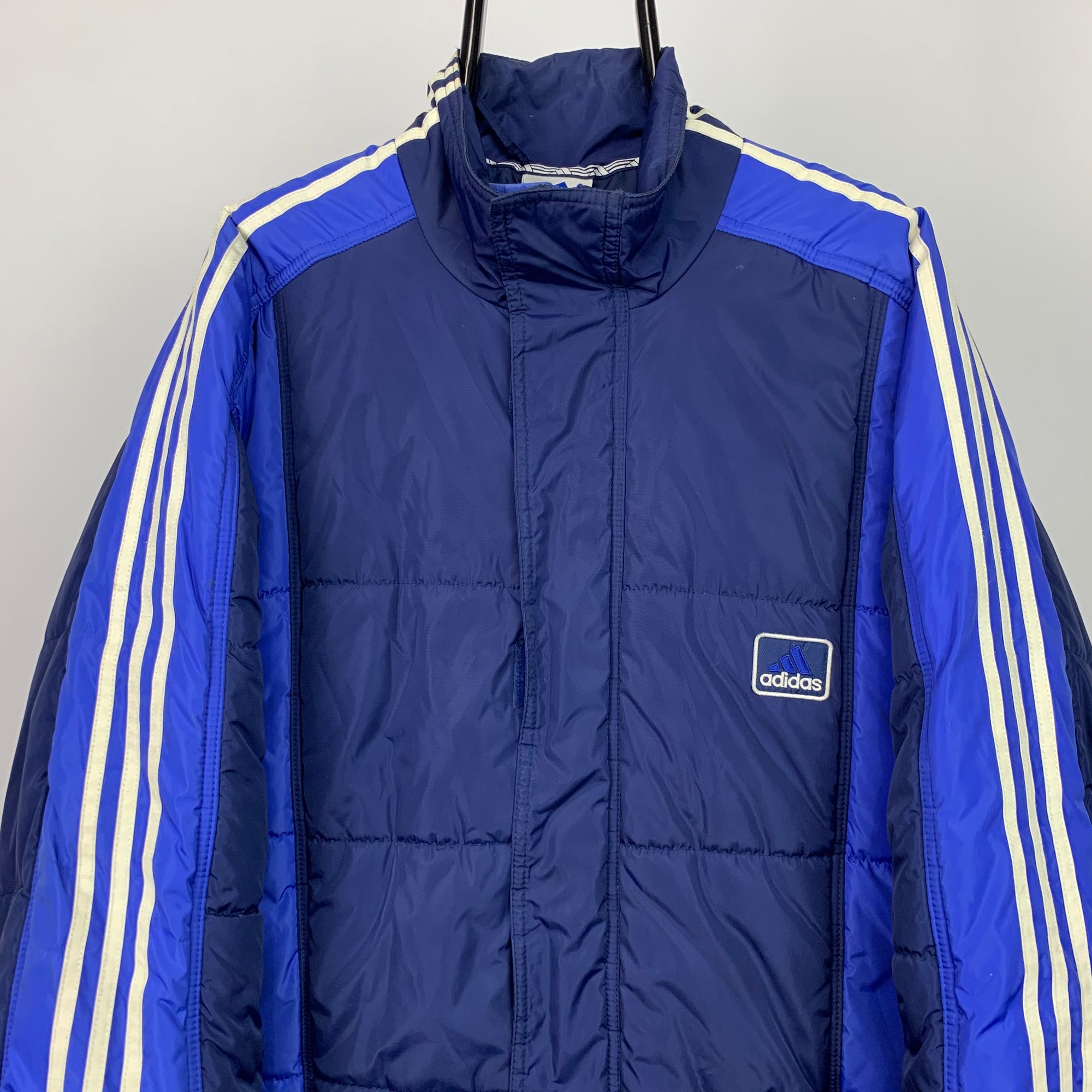 Vintage 90s Adidas Puffer Jacket in Navy/Blue/White - Men's Large/Women's XL