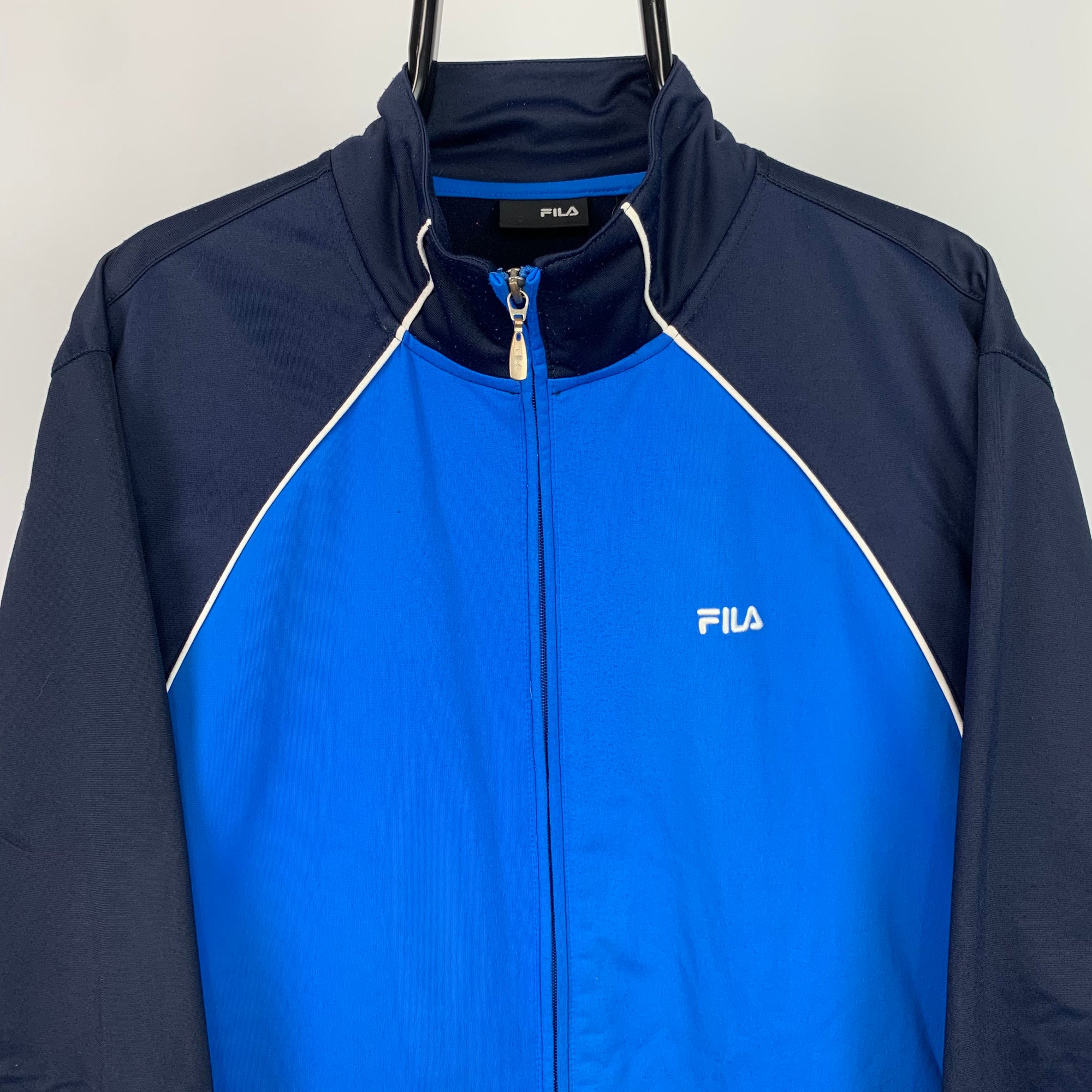 Vintage Fila Track Jacket in Navy/Blue/White - Men's Large/Women's XL