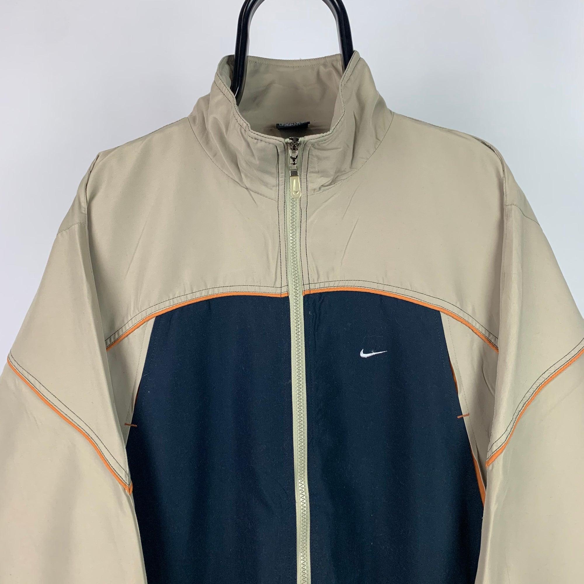 Vintage Nike Track Jacket in Khaki/Navy - Men's Large/Women's XL