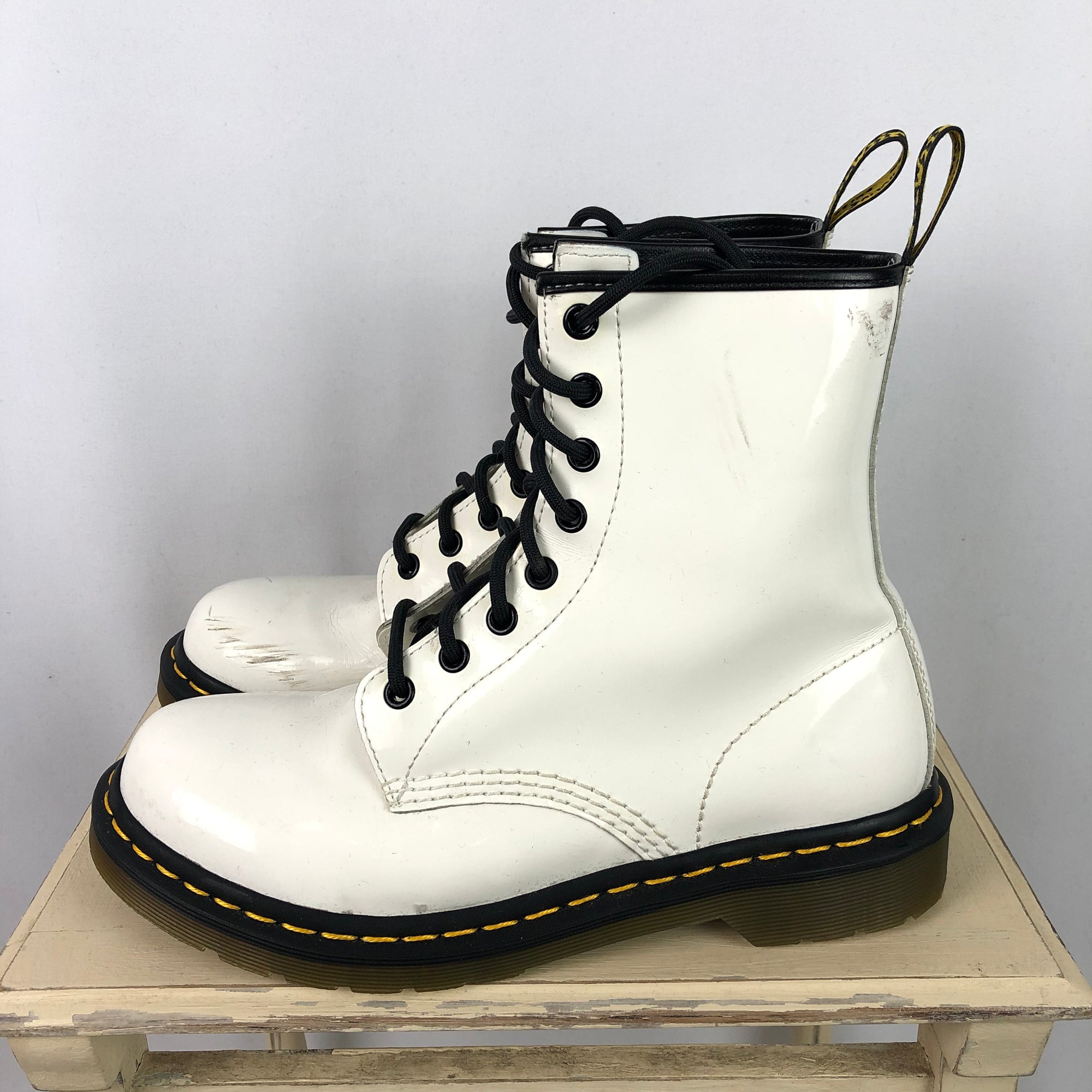 Dr Martens Patent Leather 1460 Boots in White - UK6/EU39