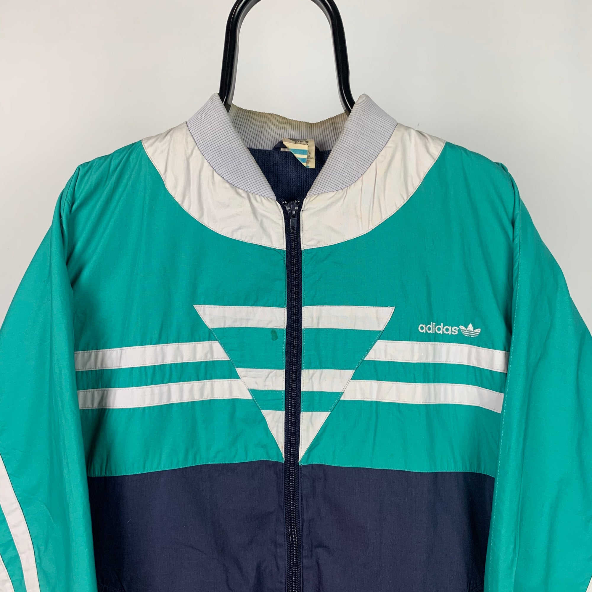 Vintage 80s Adidas Track Jacket in Green/White/Navy - Men's Large/Women's XL