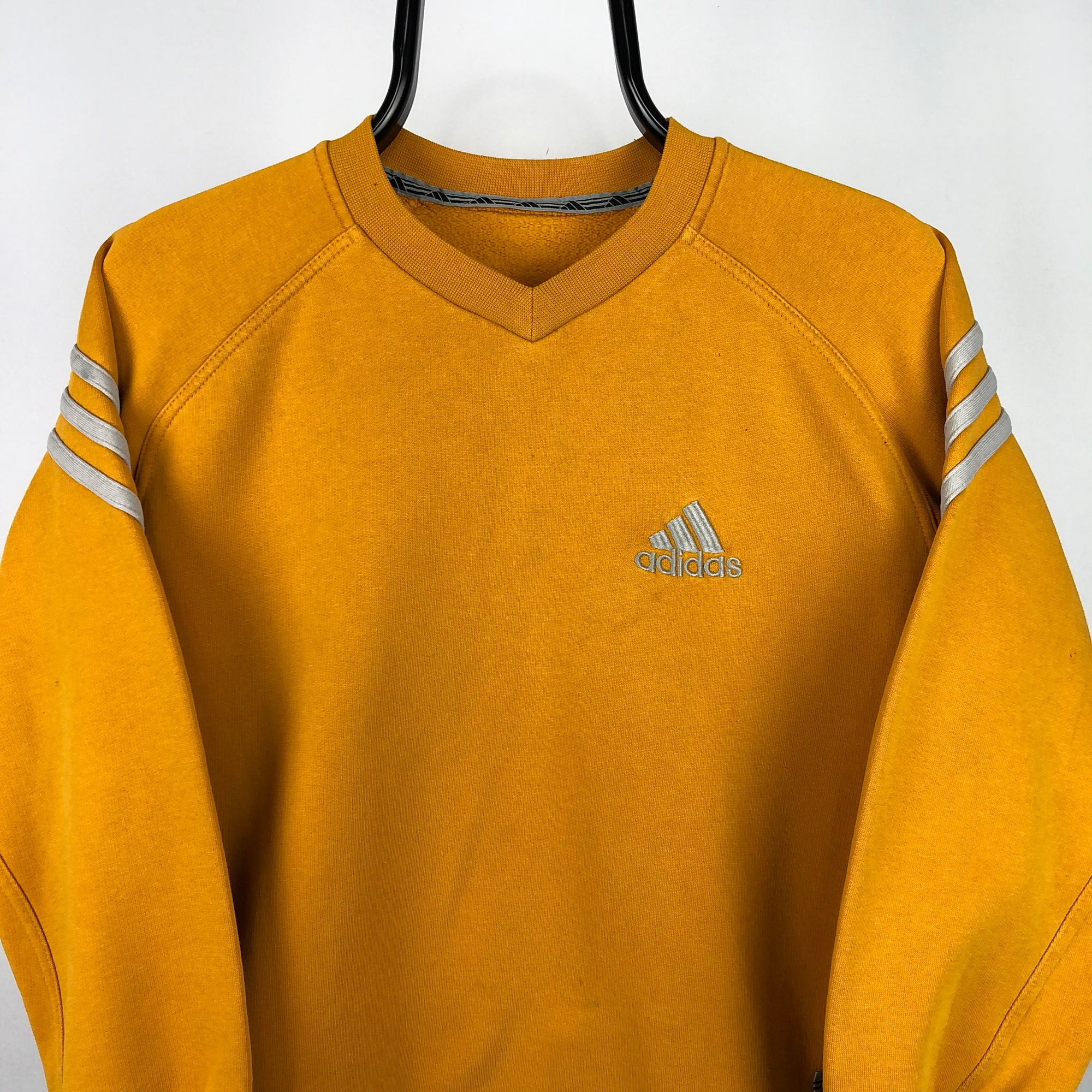 Vintage 90s Adidas Embroidered Small Logo Sweatshirt in Yellow/White - Men's XS/Women's Small