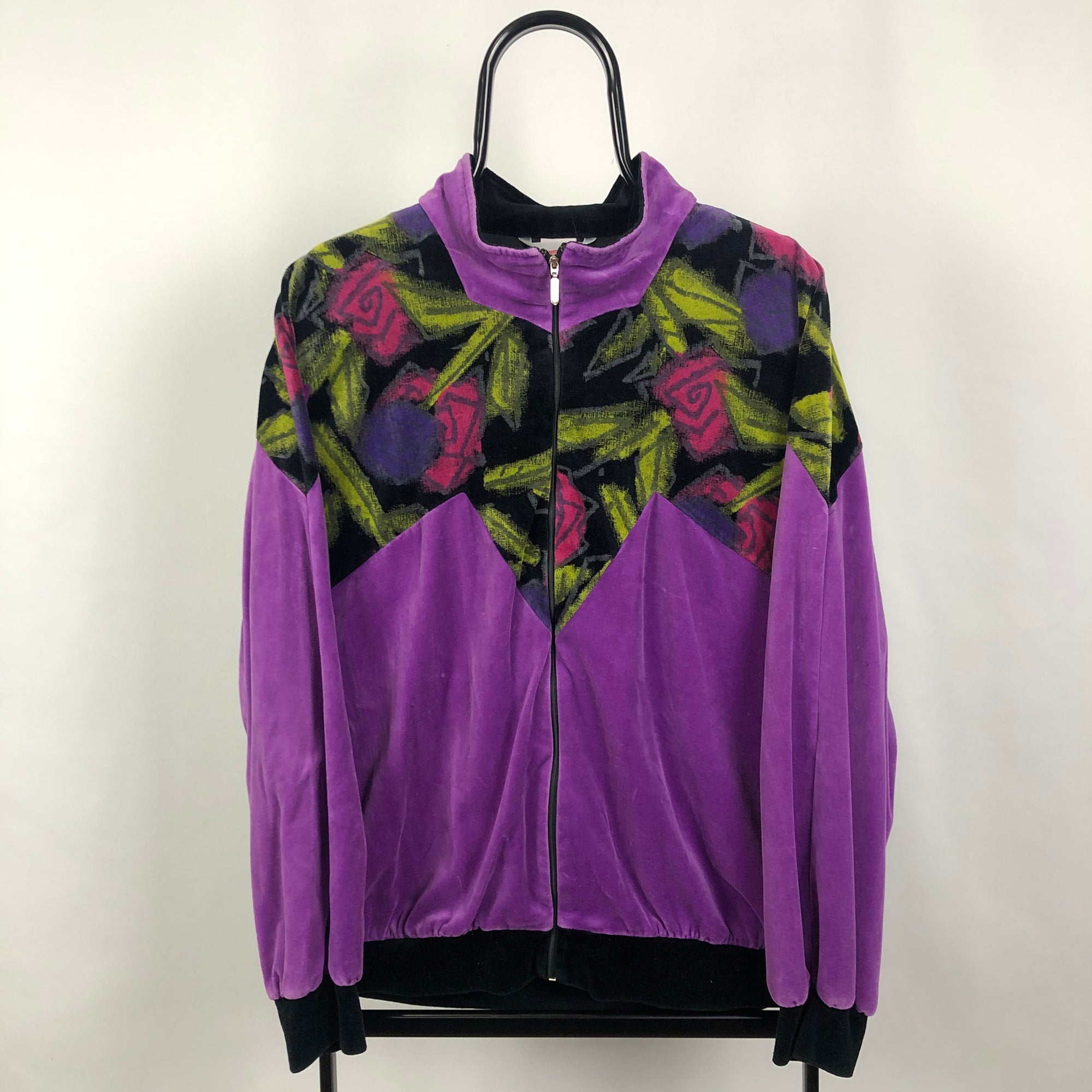 Vintage Velour Track Jacket in Purple - Men's Medium/Women's Large