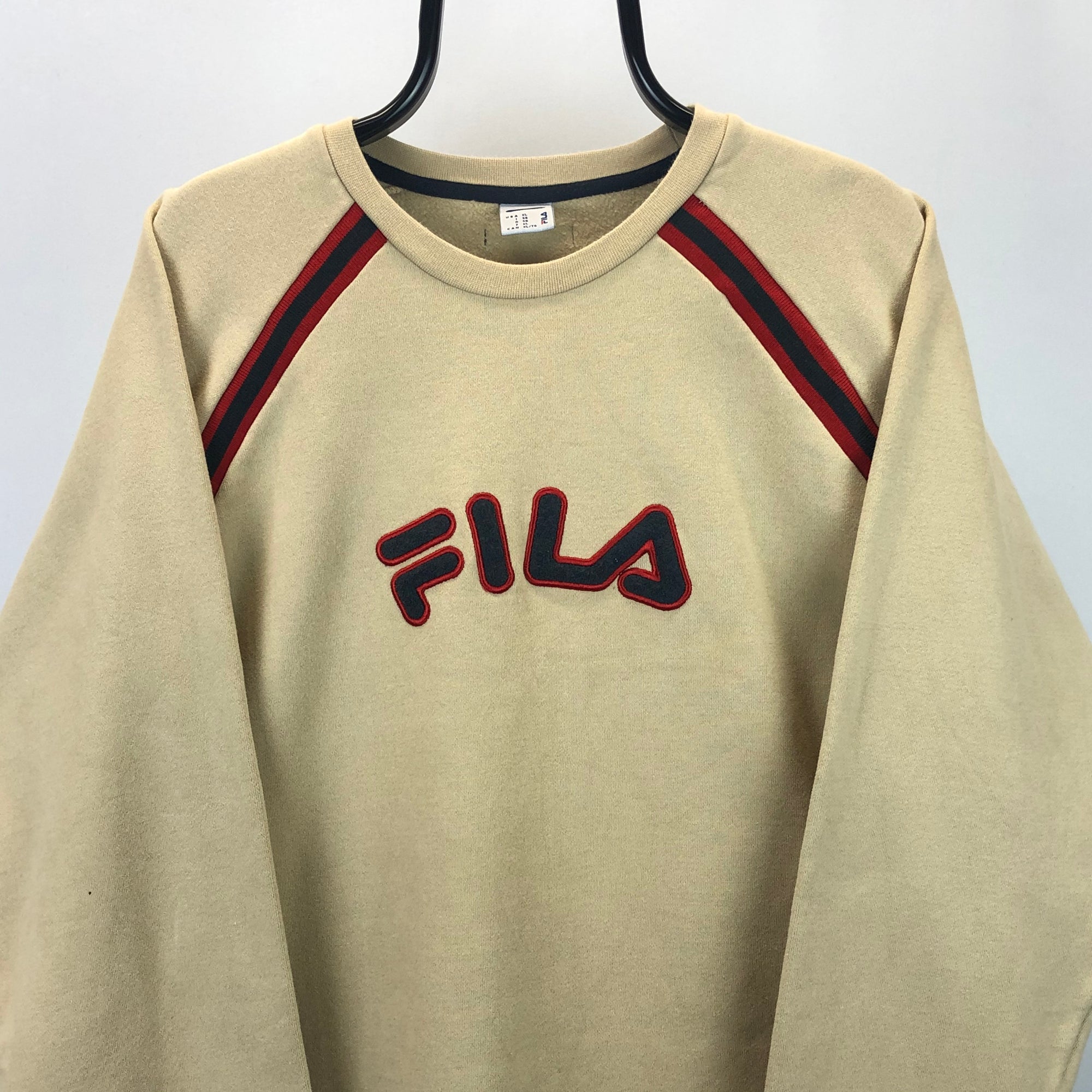 Vintage Fila Spellout Sweatshirt in Beige - Men's Medium/Women's Large
