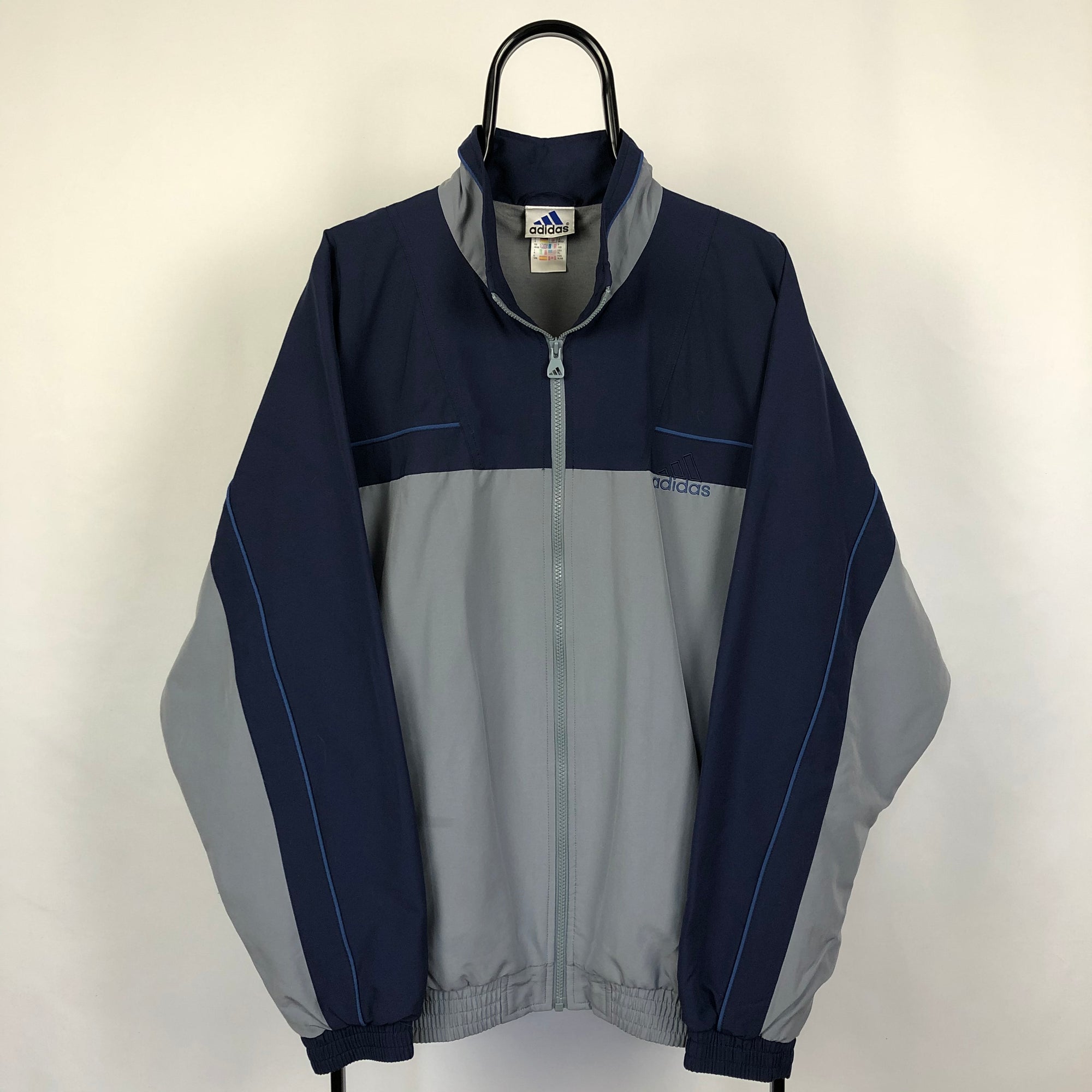 Vintage Adidas Track Jacket in Navy/Stone Grey - Men's XL/Women's XXL