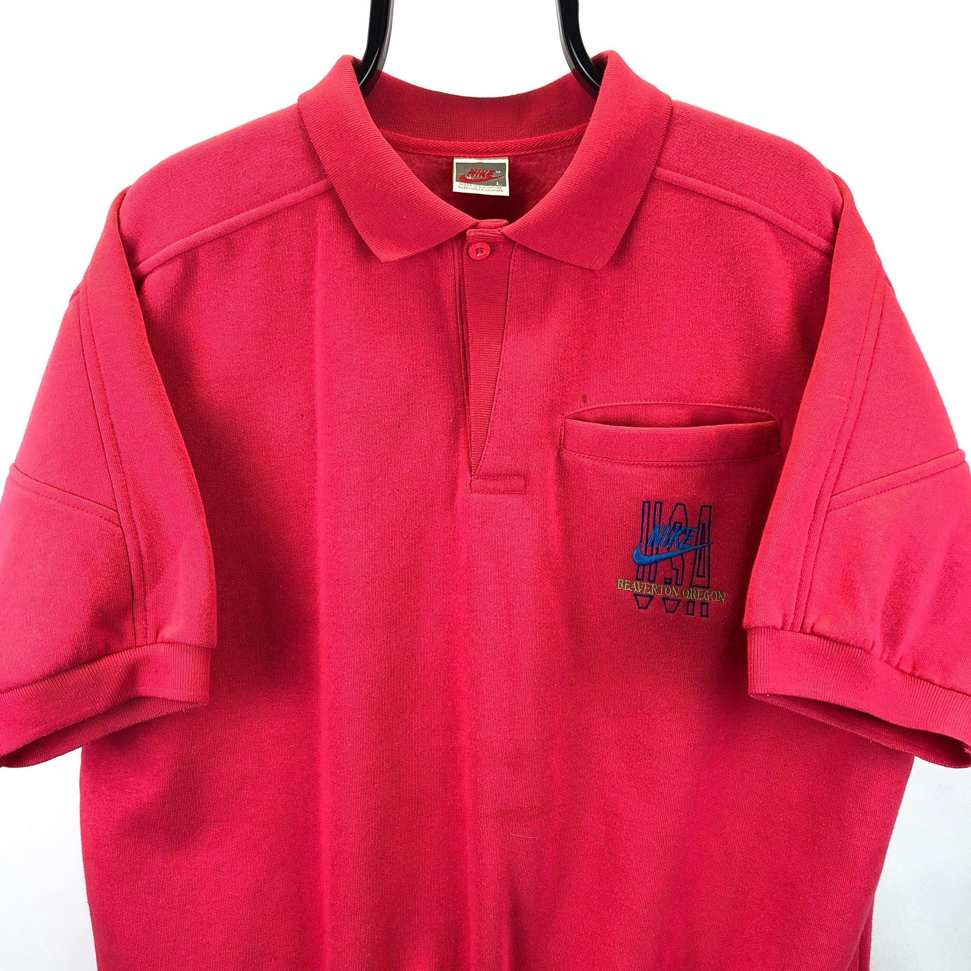 Vintage 80s Nike Short Sleeve Sweatshirt in Pink - Men's Large/Women's XL