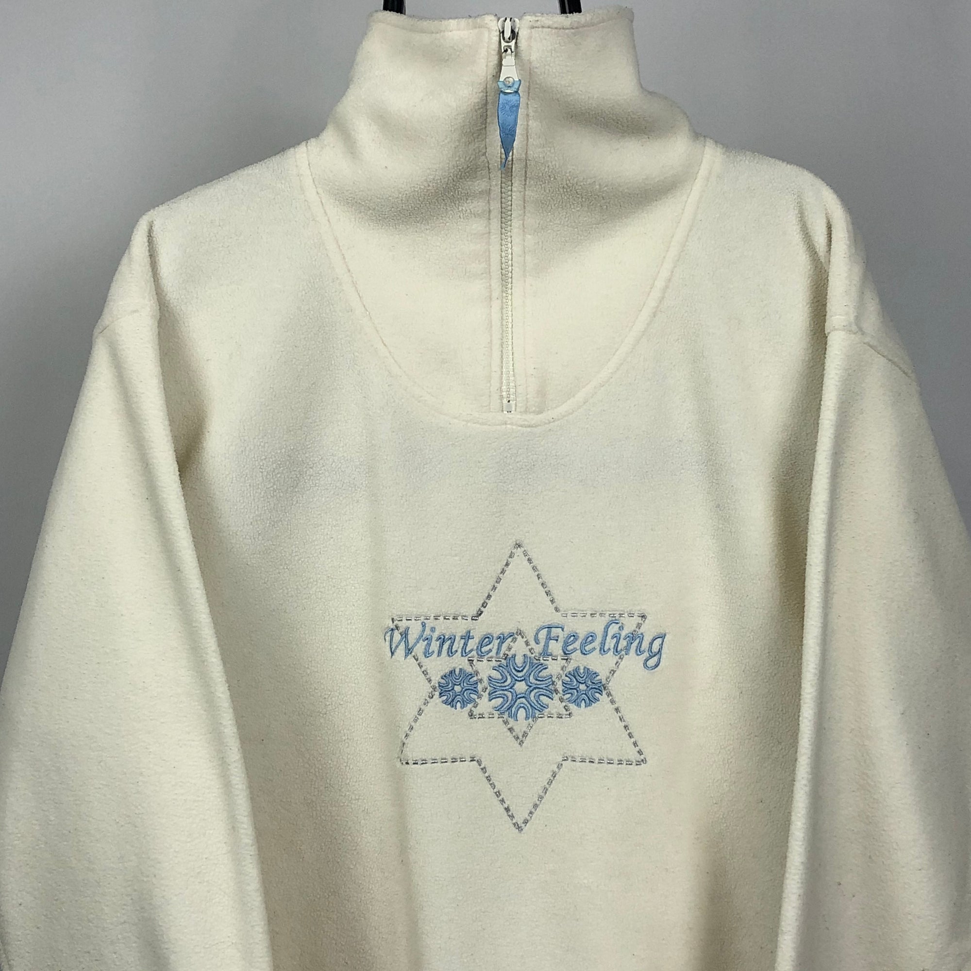 'Winter Feeling' 1/4 Zip Fleece in Cream - Men's Large/Women's XL