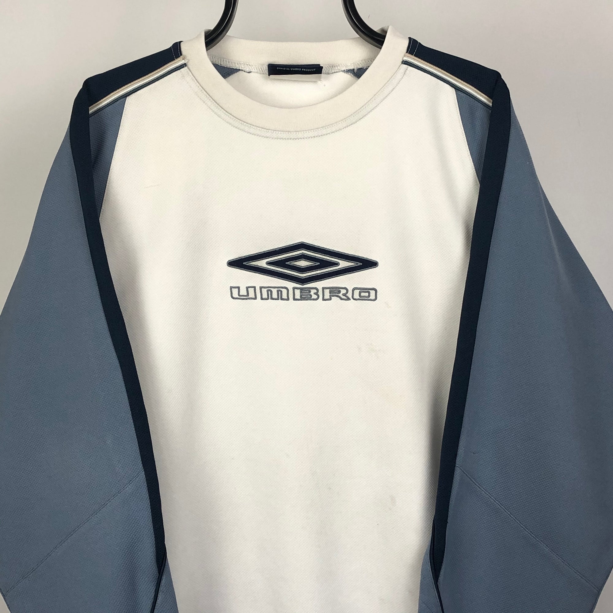Vintage Umbro Sweatshirt in White/Baby Blue - Men's Medium/Women's Large