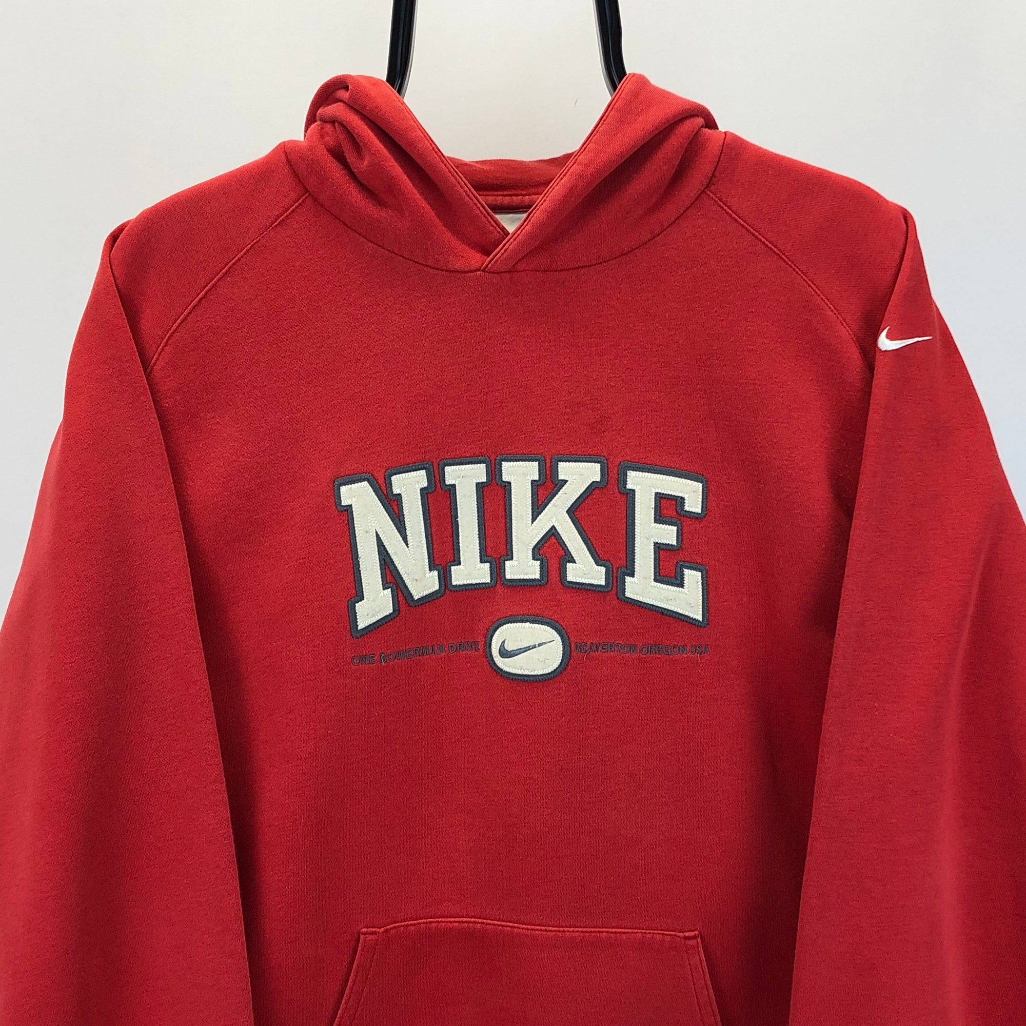 Vintage Nike Spellout Hoodie in Red - Men's Small/Women's Medium