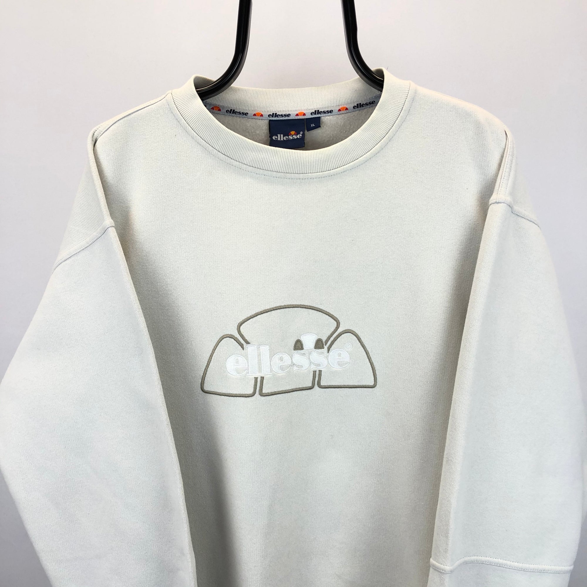 Vintage 90s Ellesse Spellout Sweatshirt in Stone - Men's Large/Women's XL