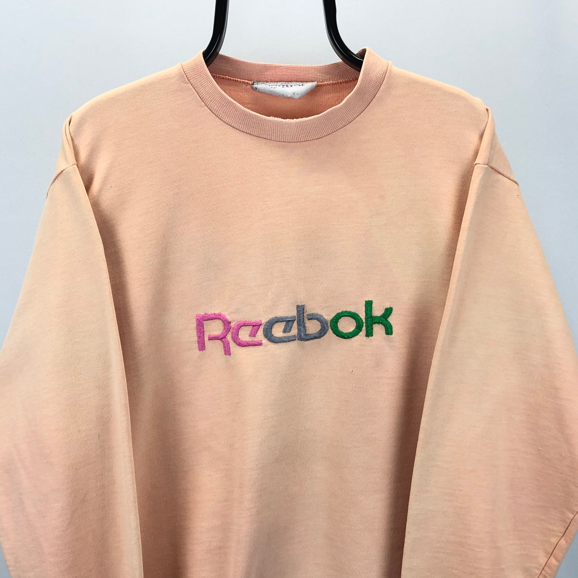 Vintage 80s Reebok Spellout Sweatshirt in Peach - Men's Medium/Women's Large