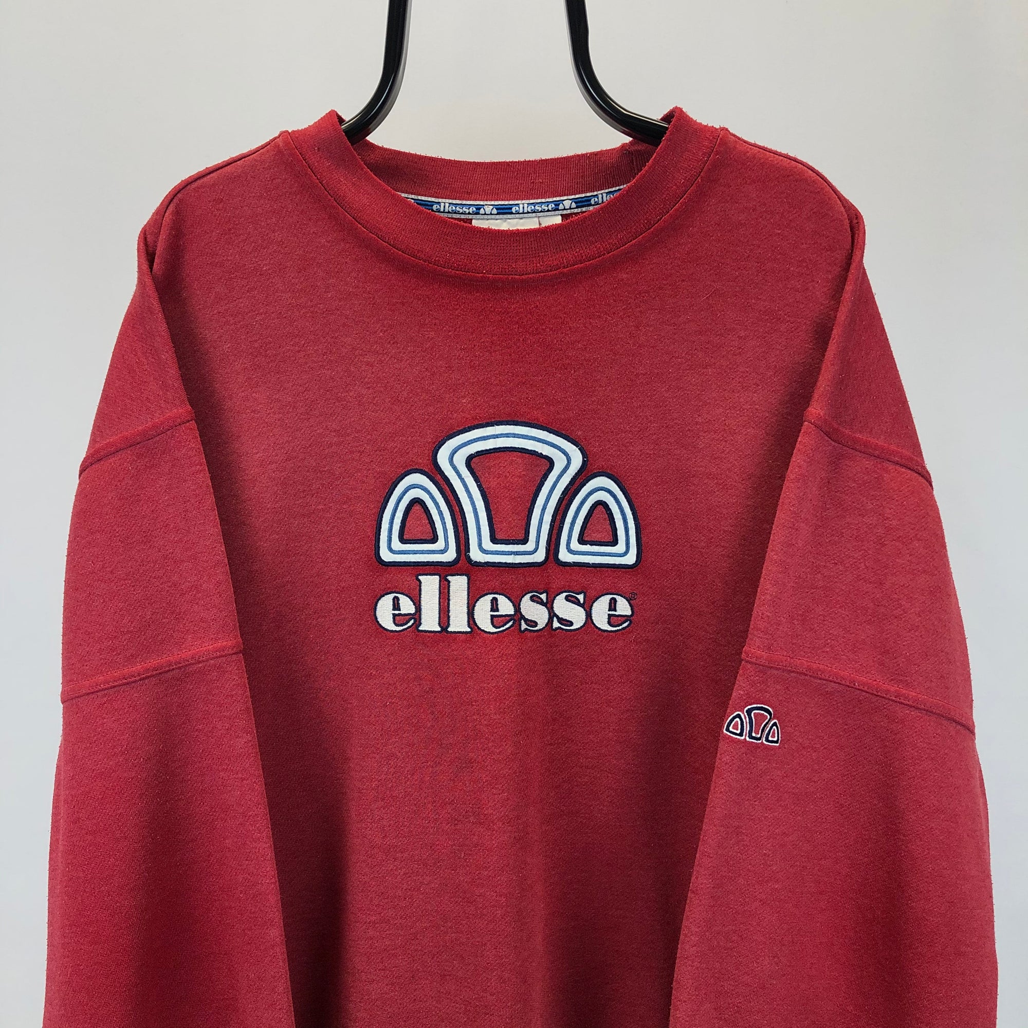 Vintage 90s Ellesse Spellout Sweatshirt in Burnt Red - Men's Large/Women's XL