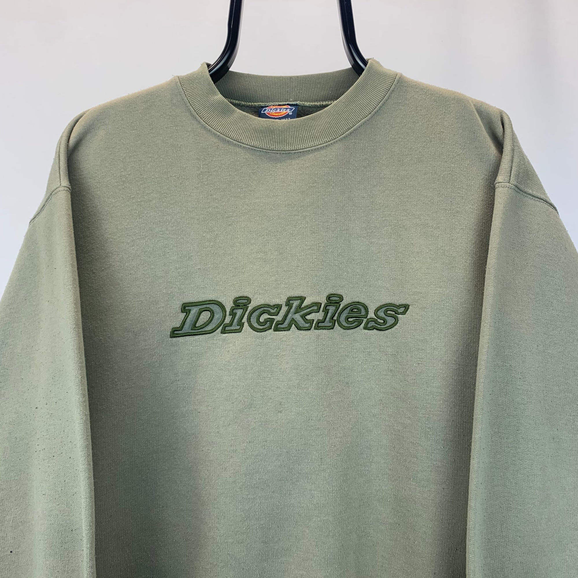 Vintage Dickies Spellout Sweatshirt in Olive Green - Men's Small/Women's Medium
