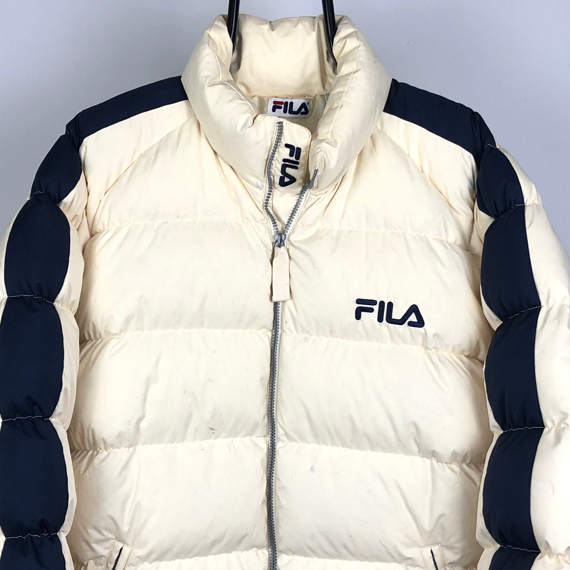 Vintage Fila Puffer Jacket in Cream & Navy - Men's XL/Women's XXL