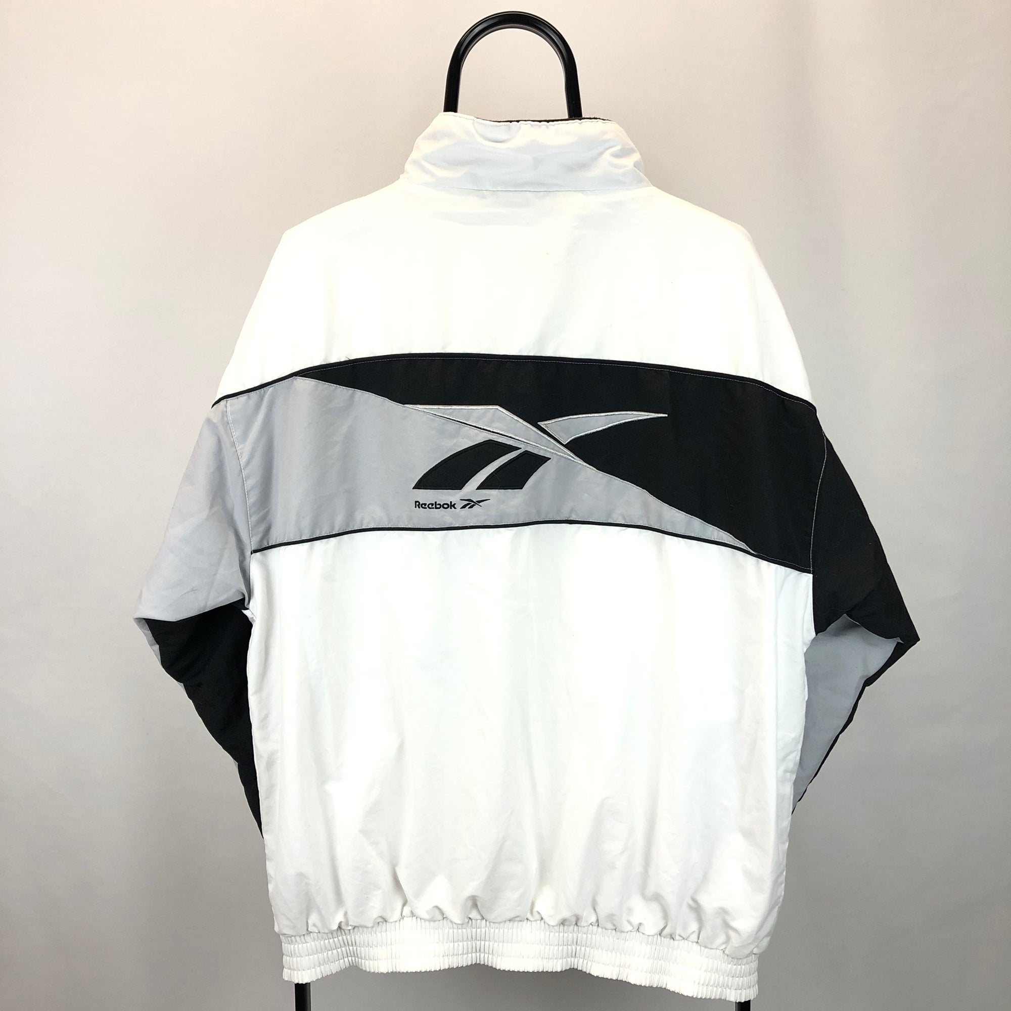 Vintage 90s Reebok Track Jacket in White/Grey/Black - Men's Large/Women's XL