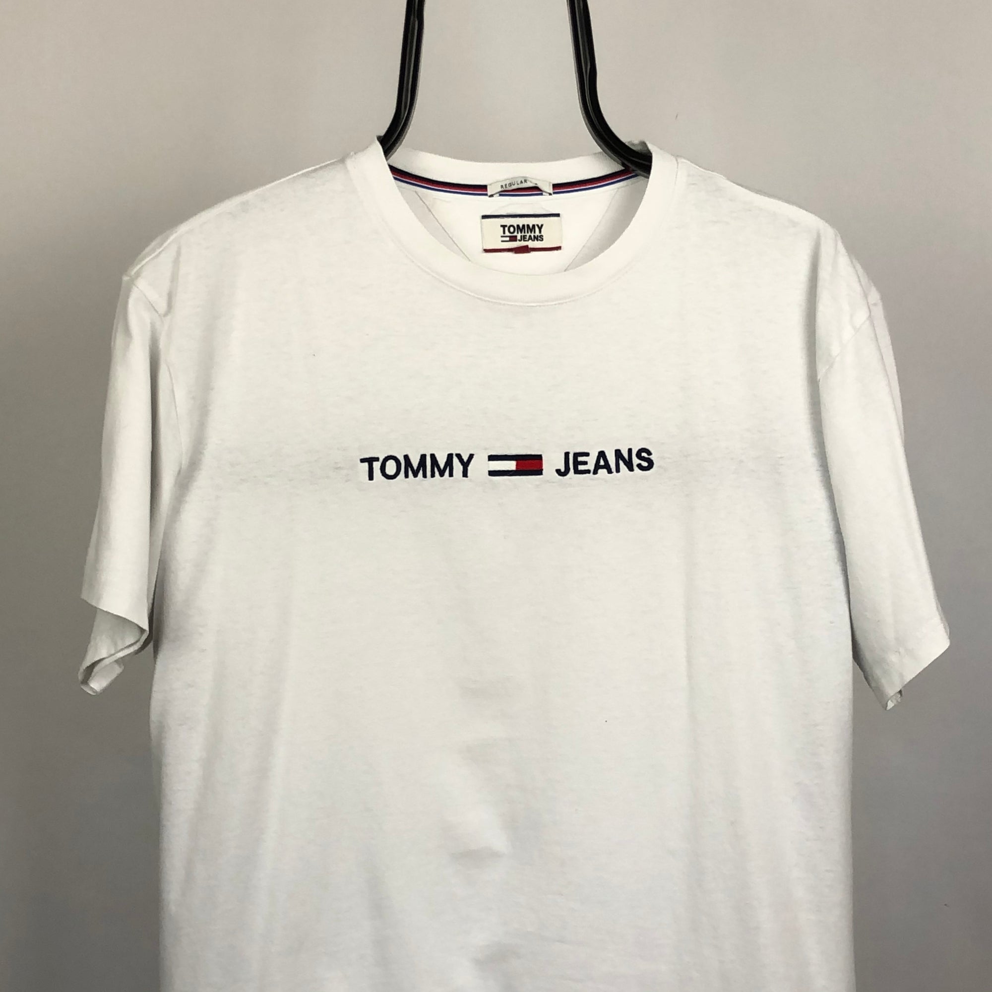 Tommy Jeans Embroidered Spellout Tee in White - Men's Small/Women's Medium