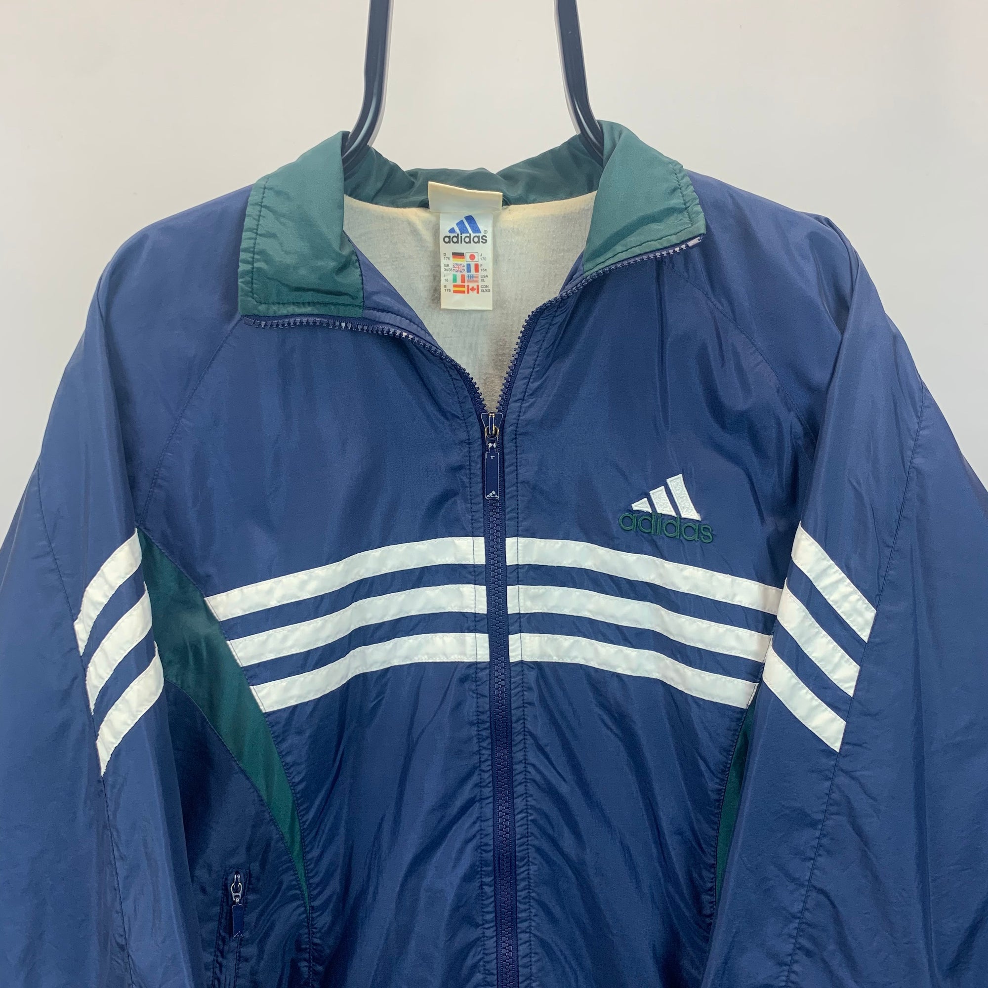 Vintage 90s Adidas Track Jacket in Navy/Green - Men's Small/Women's Medium