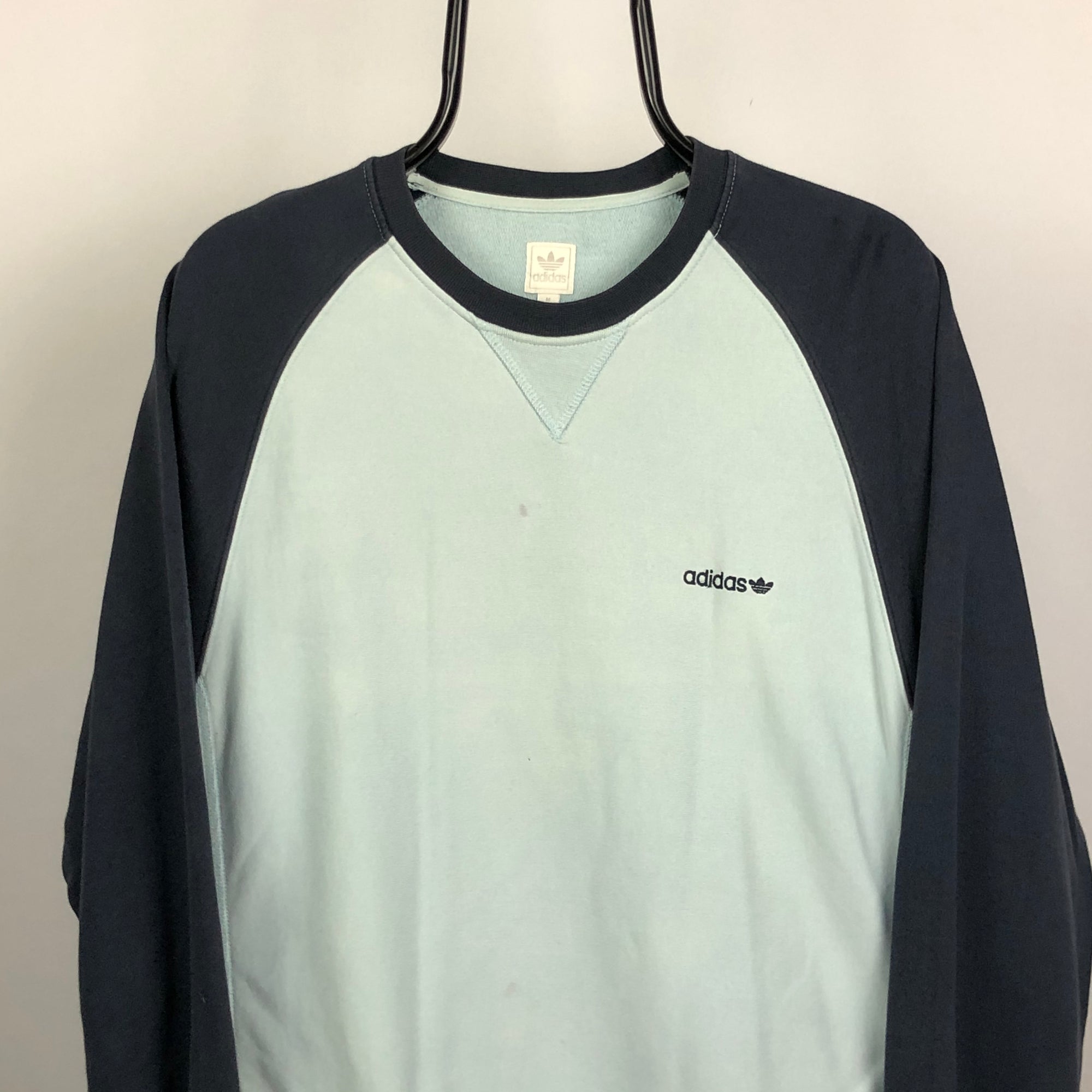 Adidas Embroidered Small Spellout Sweatshirt in Baby Blue/Navy - Men's Medium/Women's Large