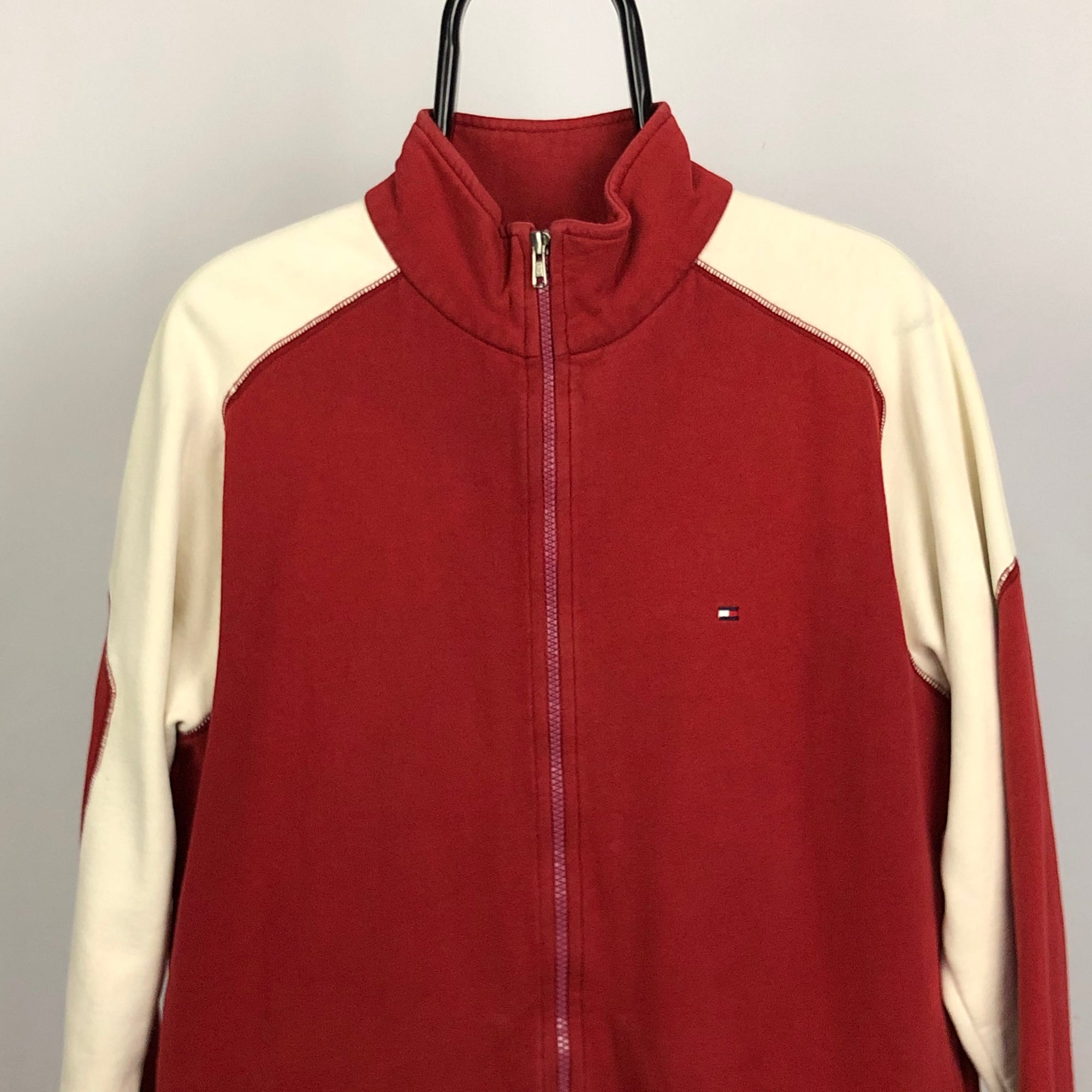 Tommy Hilfiger Zip Jacket in Red/Cream - Men's Medium/Women's Large