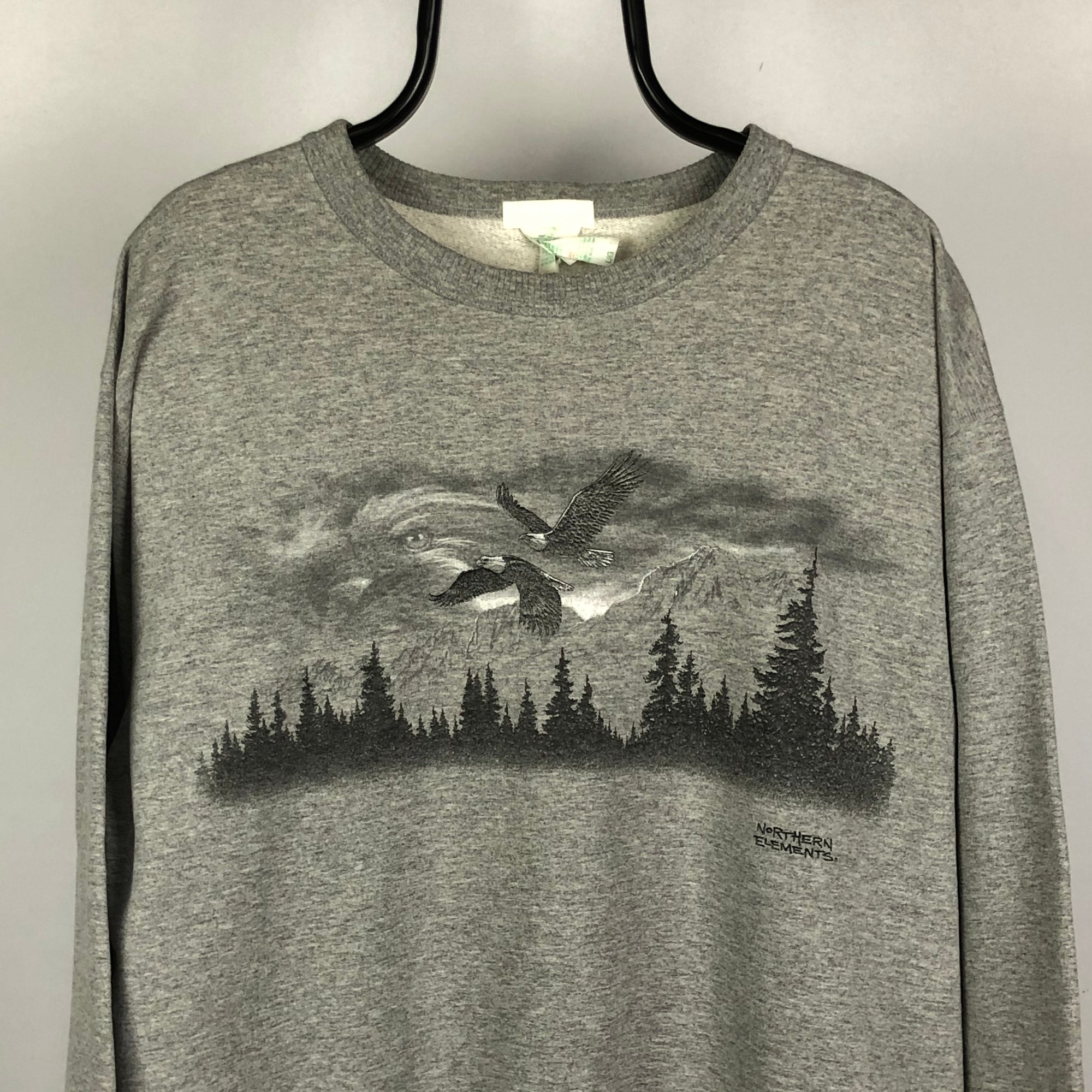 Vintage Wild Eagles Print Sweatshirt in Grey - Men's XL/Women's XXL