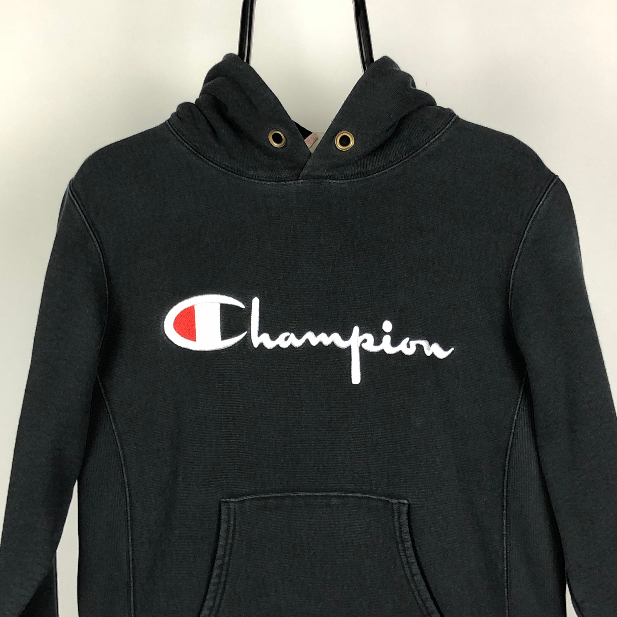 Champion Reverse Weave Embroidered Spellout Hoody in Black - Men's XS/Women's Small