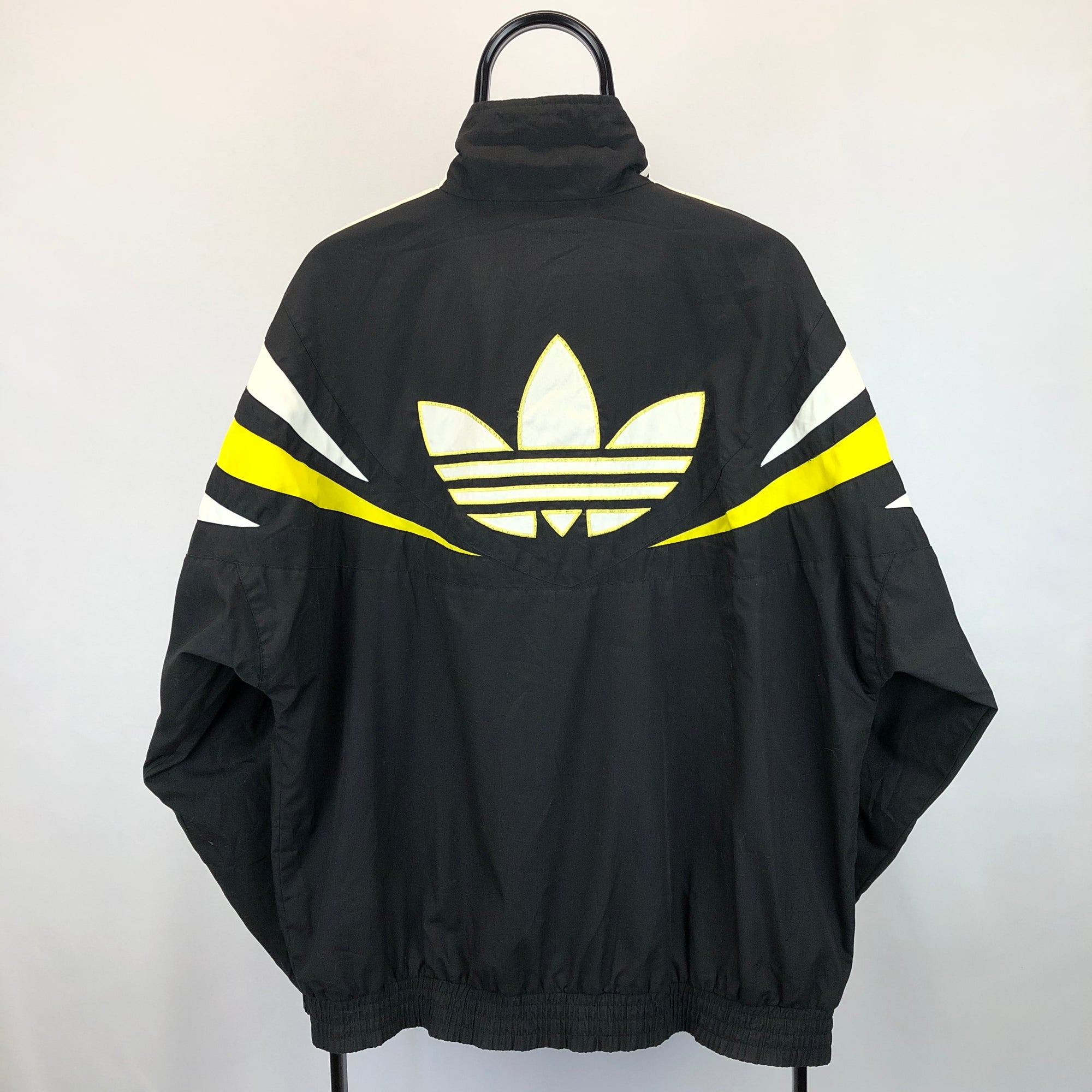 Vintage 80s Adidas Big Logo Track Jacket in Black/White/Yellow - Men's Large/Women's XL