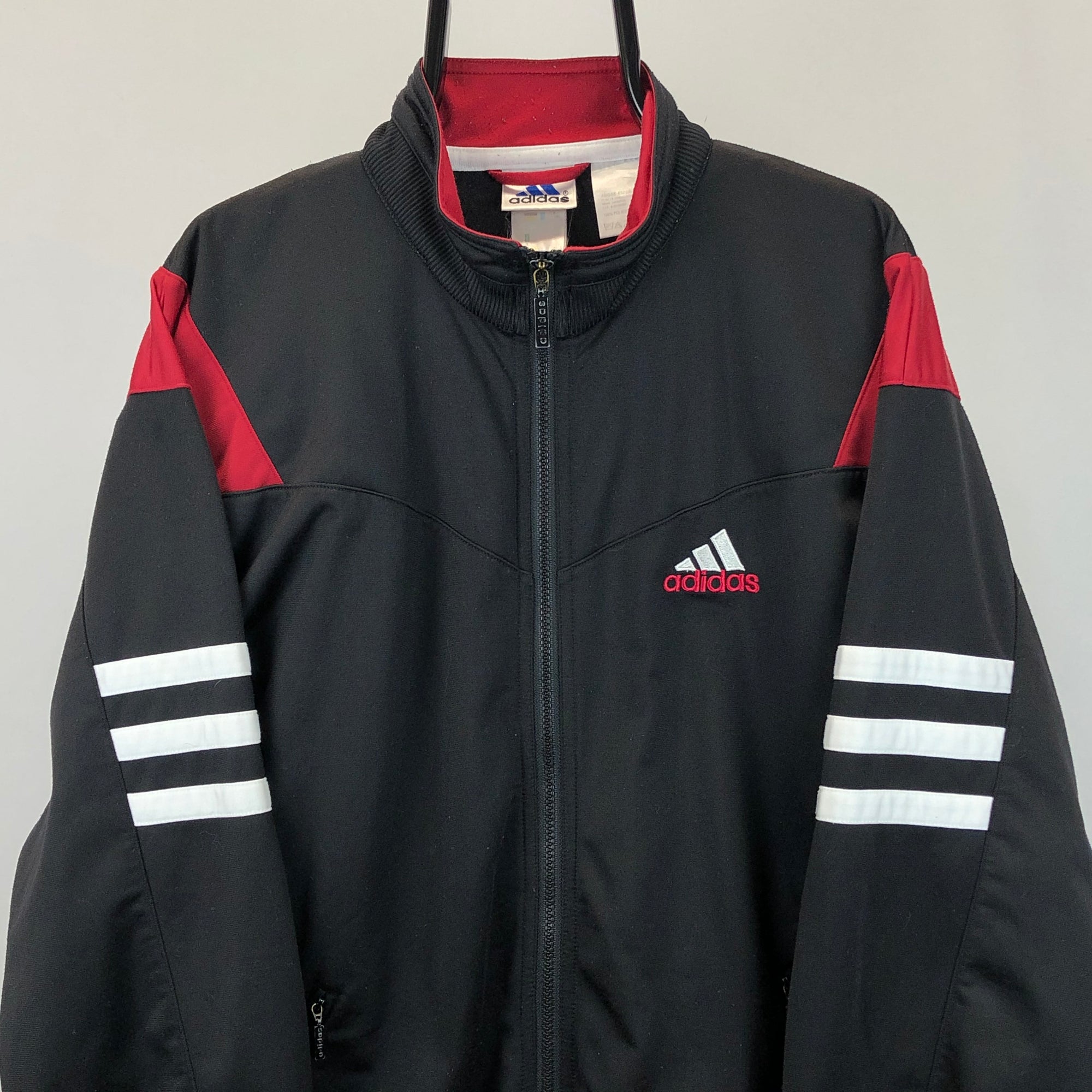 Vintage 90s Adidas Spellout Track Jacket in Black/Red - Men's Large/Women's XL