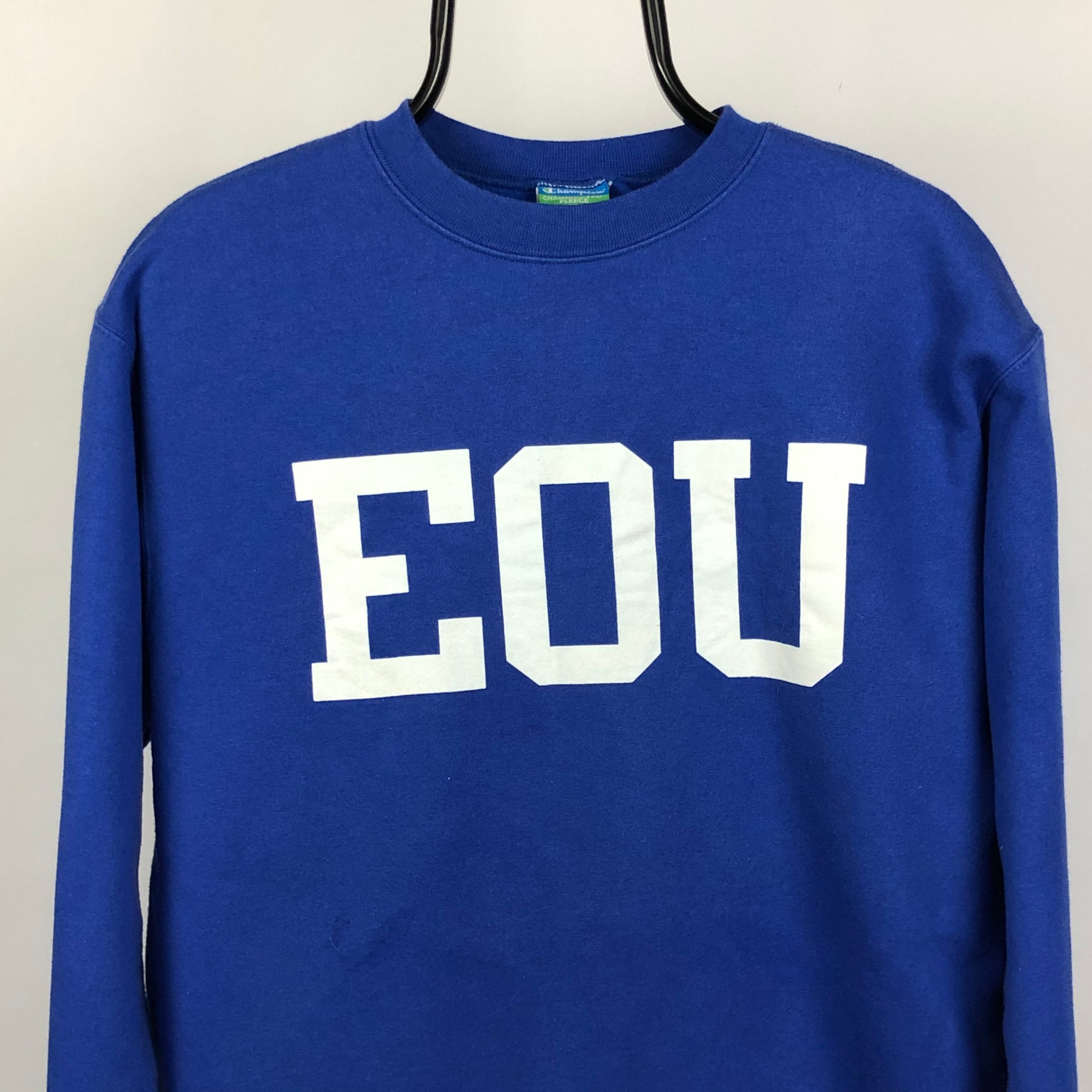 Vintage Champion 'EOU' Sweatshirt in Royal Blue - Men's Medium/Women's Large