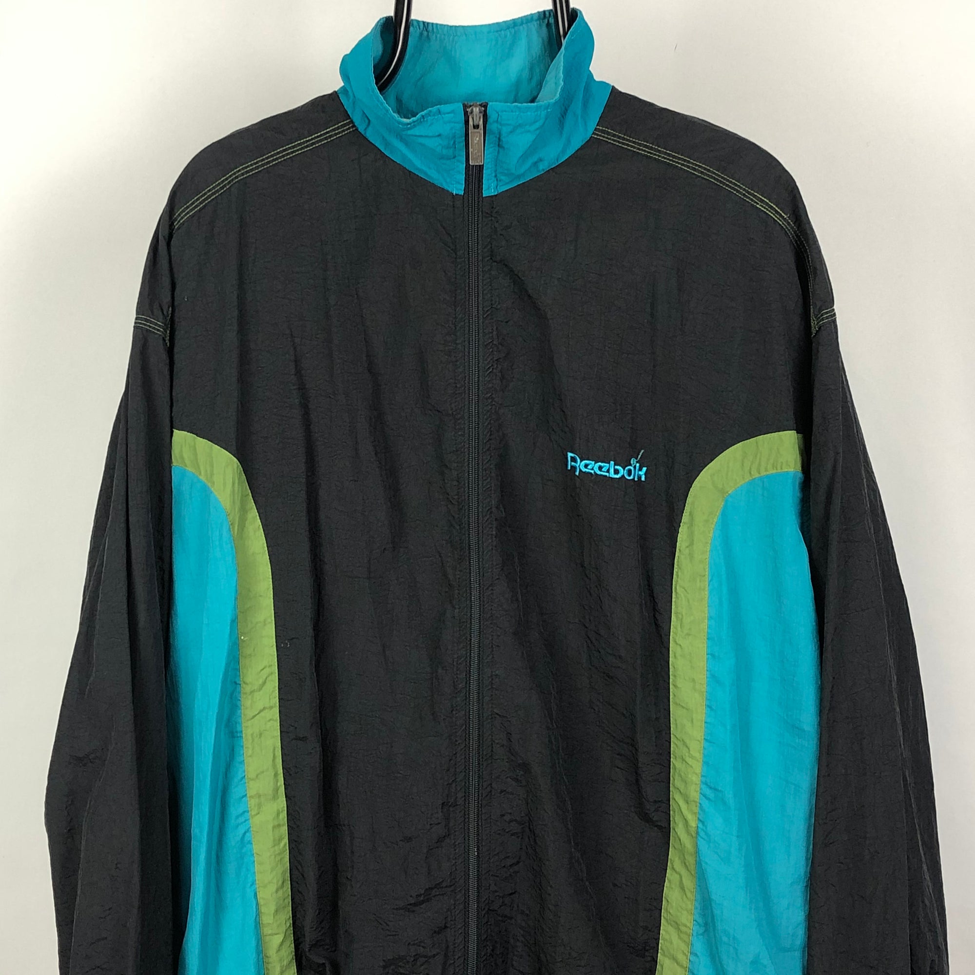 Vintage Reebok Spellout Track Jacket in Turquoise/Green - Men's Large/Women's XL