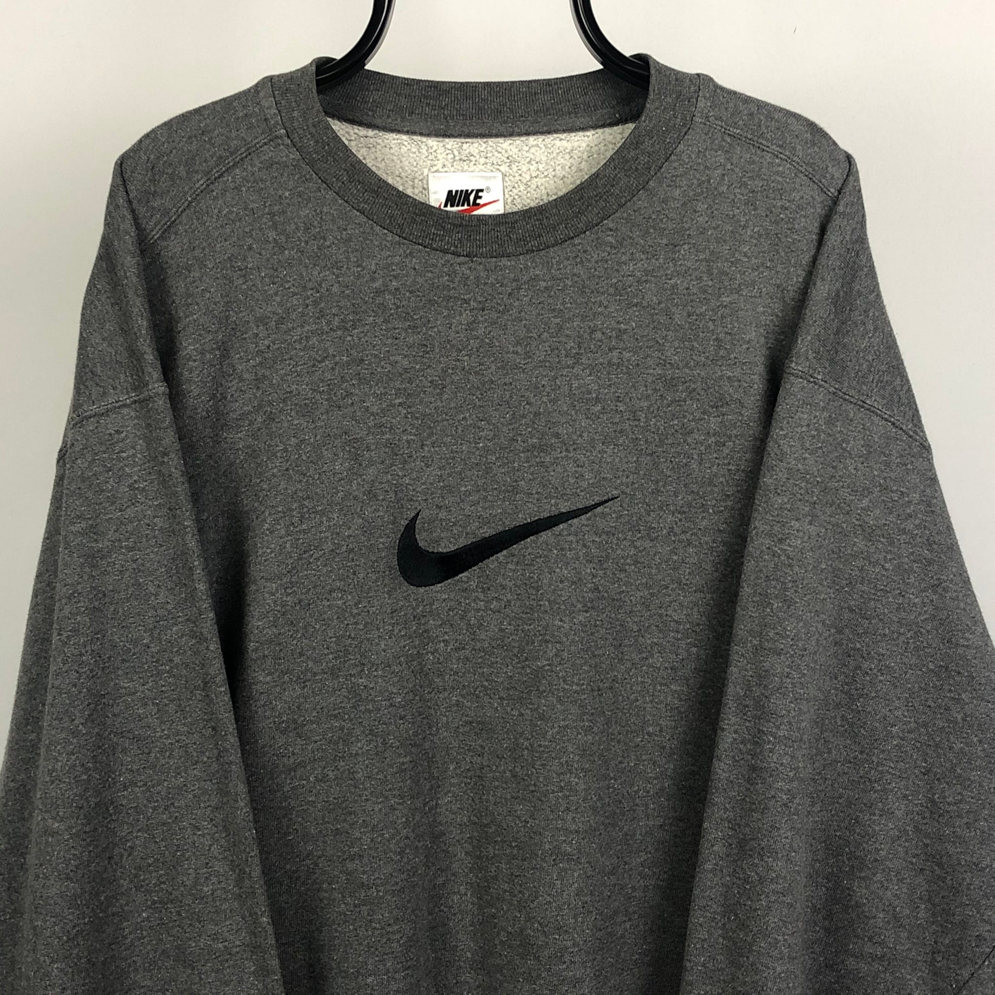 90s Nike Embroidered Swoosh Sweatshirt in Dark Grey - Men's XL/Women's XXL