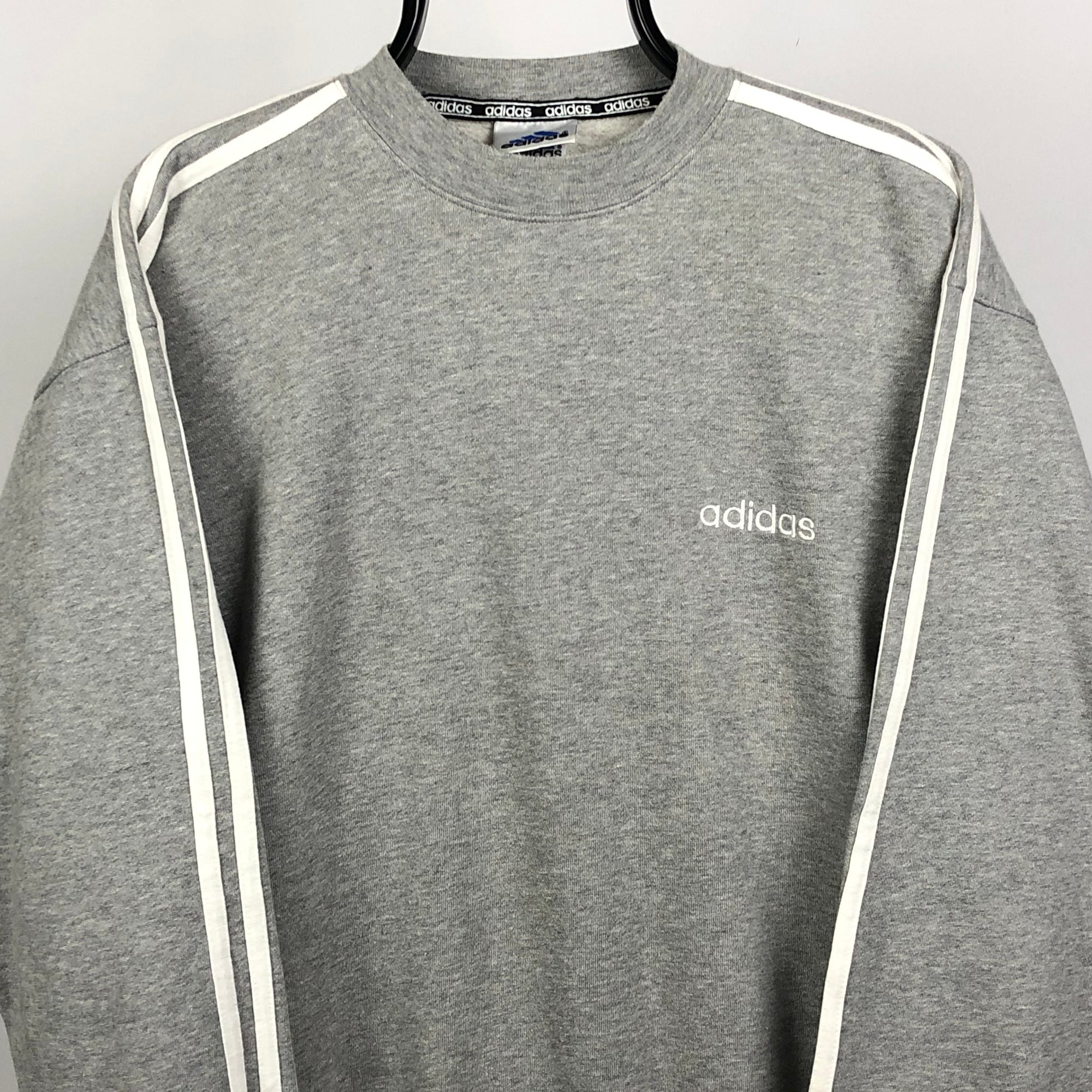 Vintage Adidas Embroidered Small Spellout Sweatshirt in Grey - Men's Medium/Women's Large