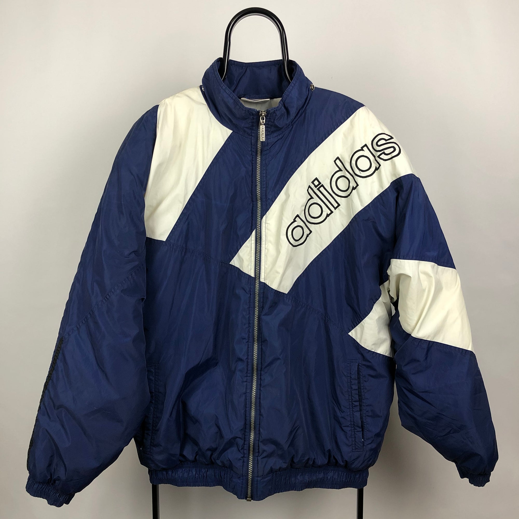 Vintage Adidas Puffer Jacket in Blue/White - Men's XL/Women's XXL
