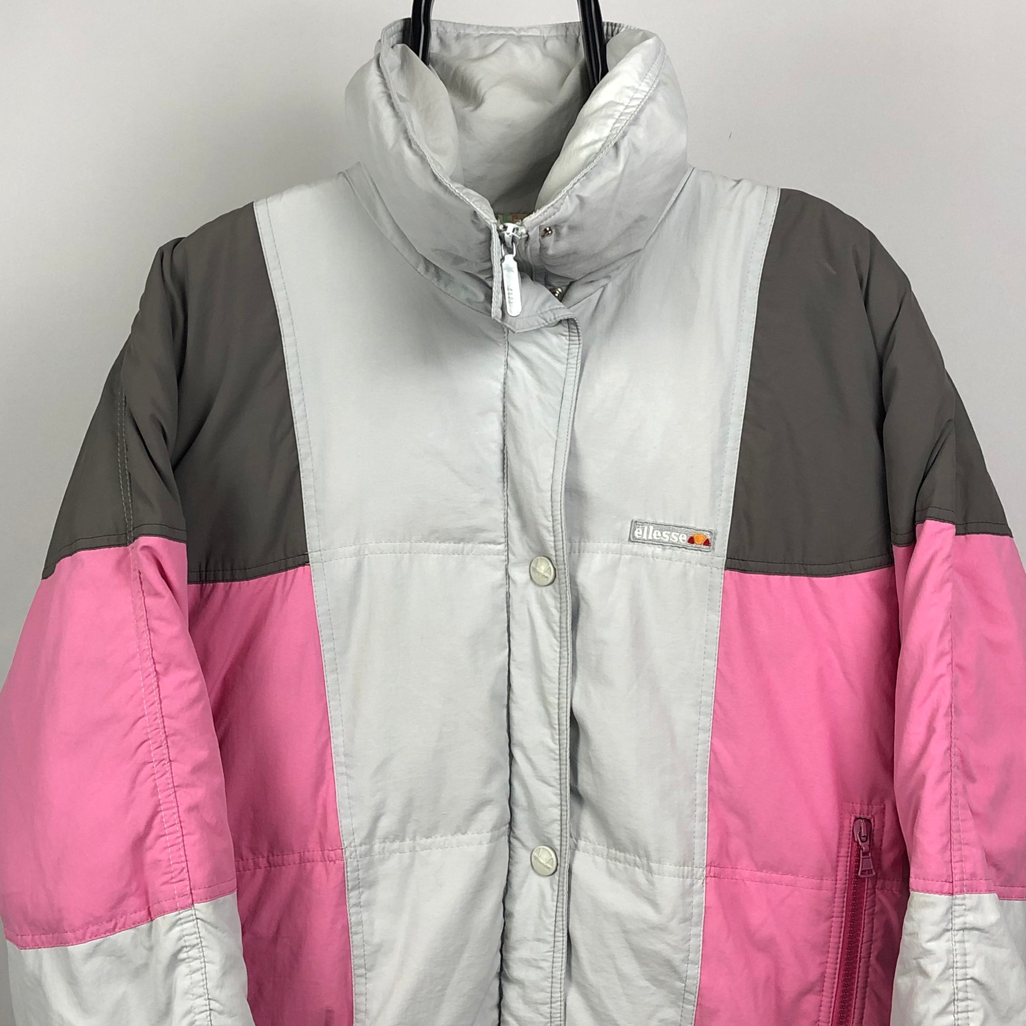 Vintage Ellesse Puffer Jacket in Pink/Grey - Men's Medium/Women's Large