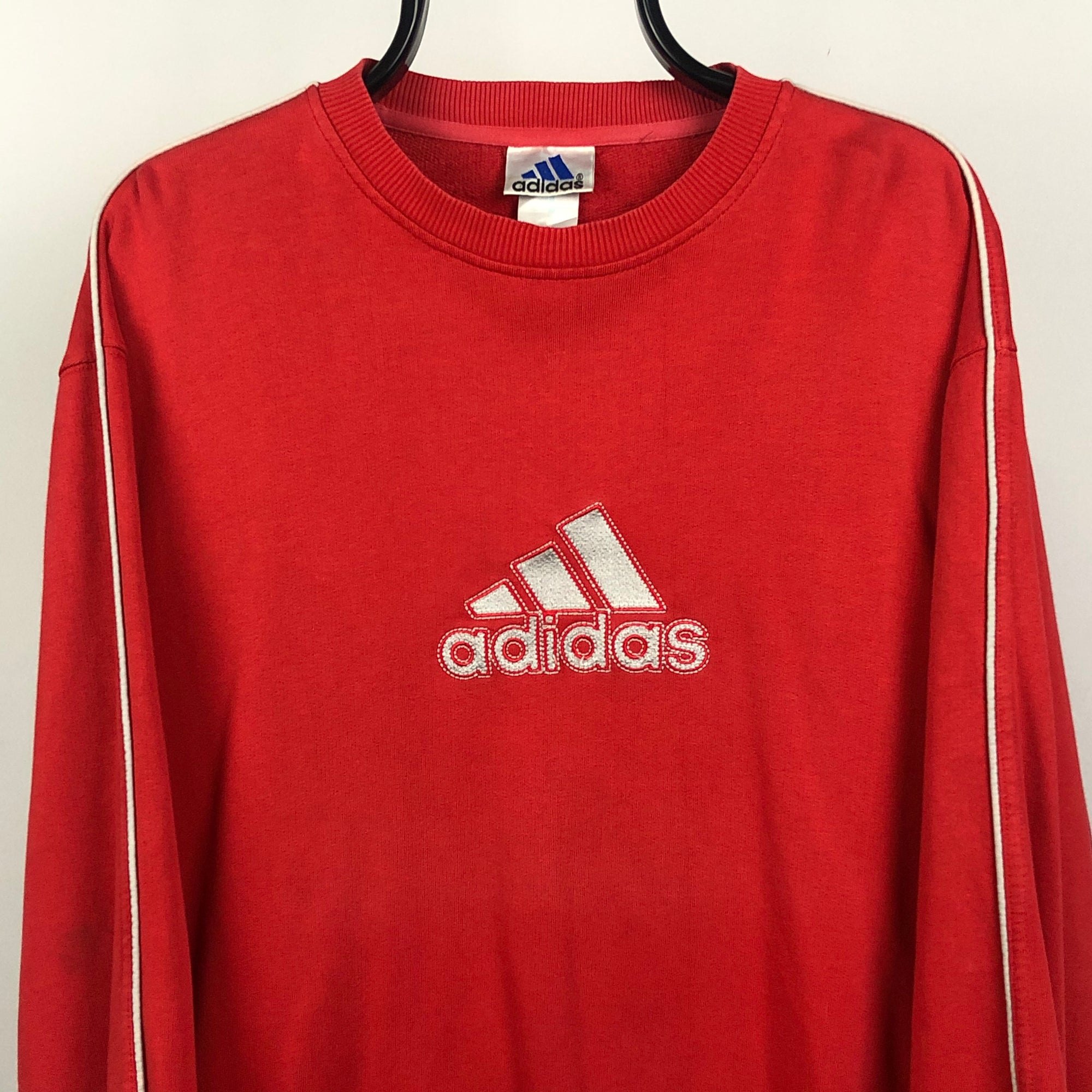 Vintage Adidas Spellout Sweatshirt in Red - Men's Large/Women's XL