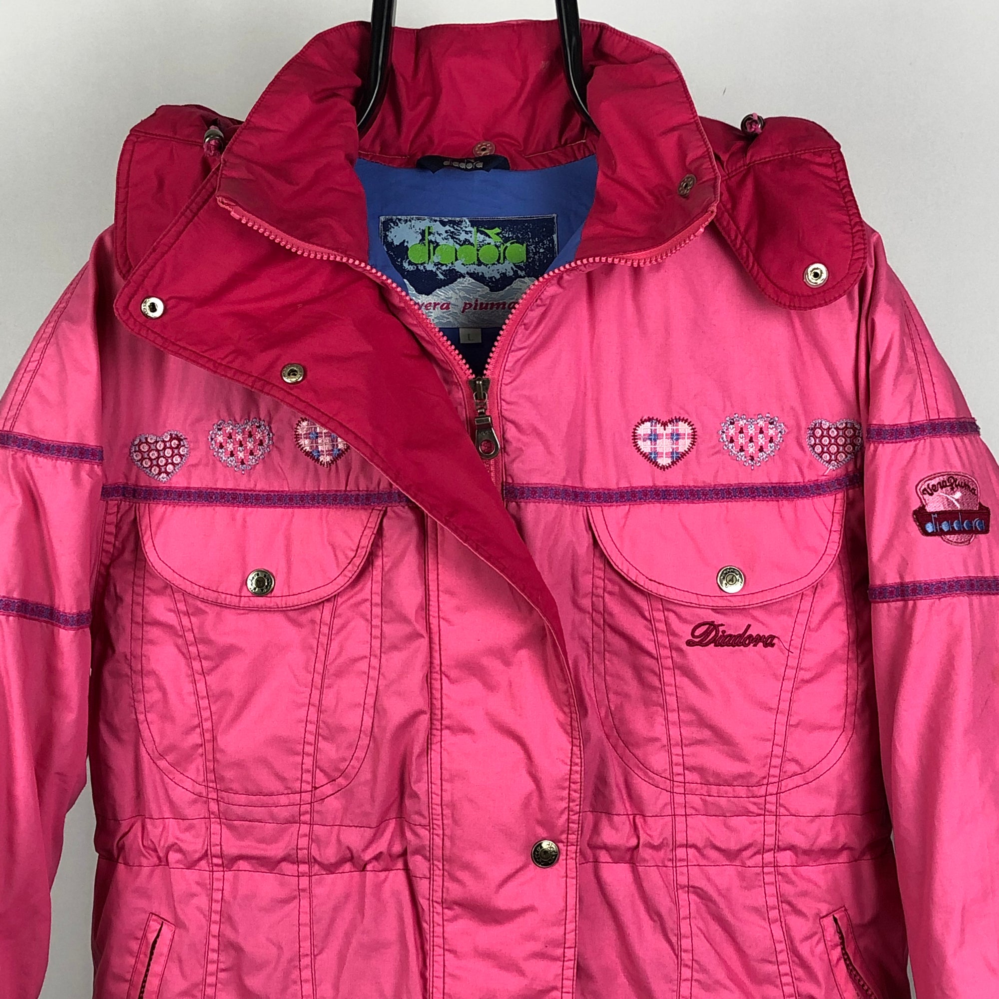 Vintage Diadora Down Puffer Jacket in Pink - Men's Small/Women's Medium